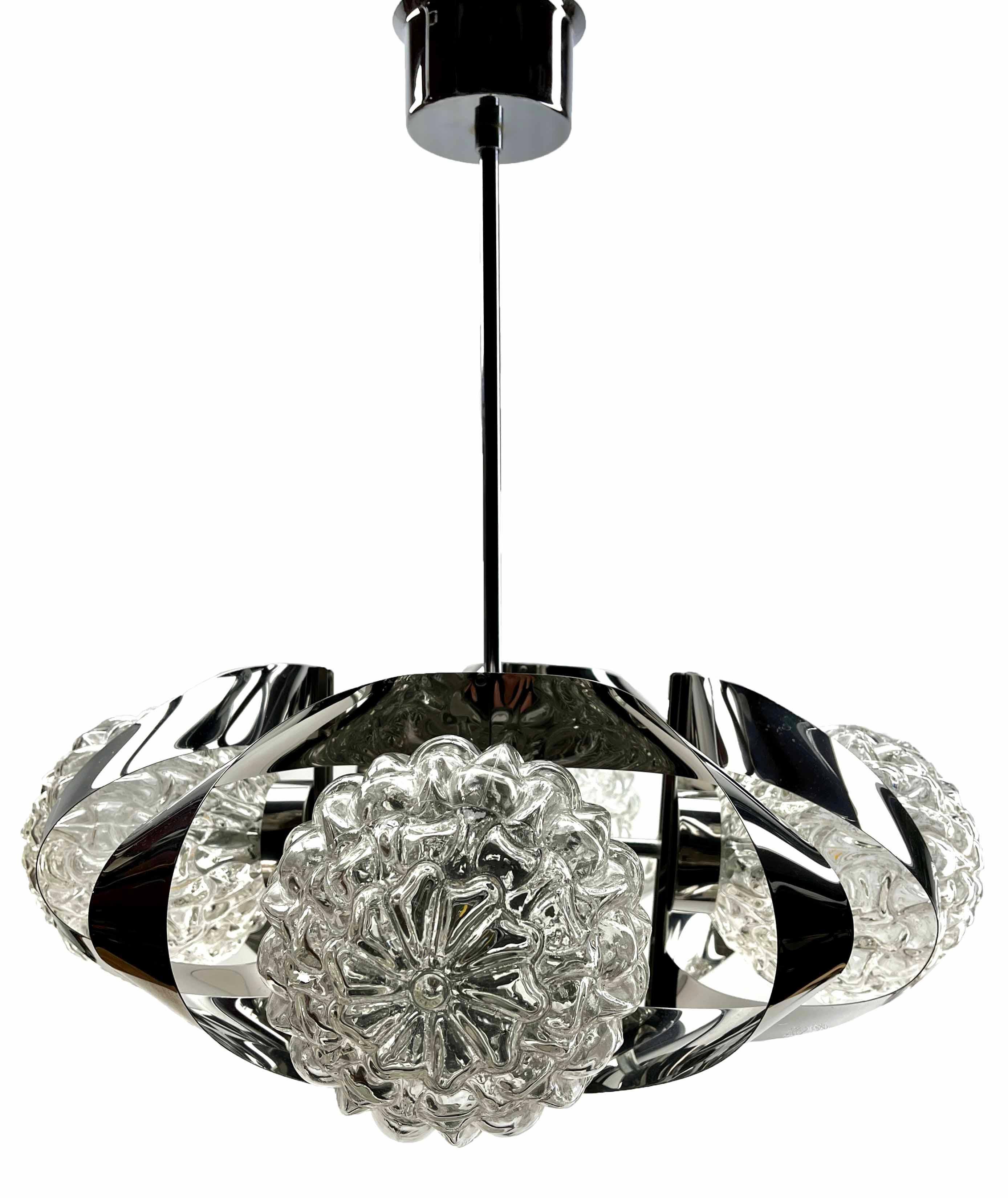  Swirl Ball Pendant Stem Lamp with 4 Globular Lights Massive Belgium 1960s For Sale 6