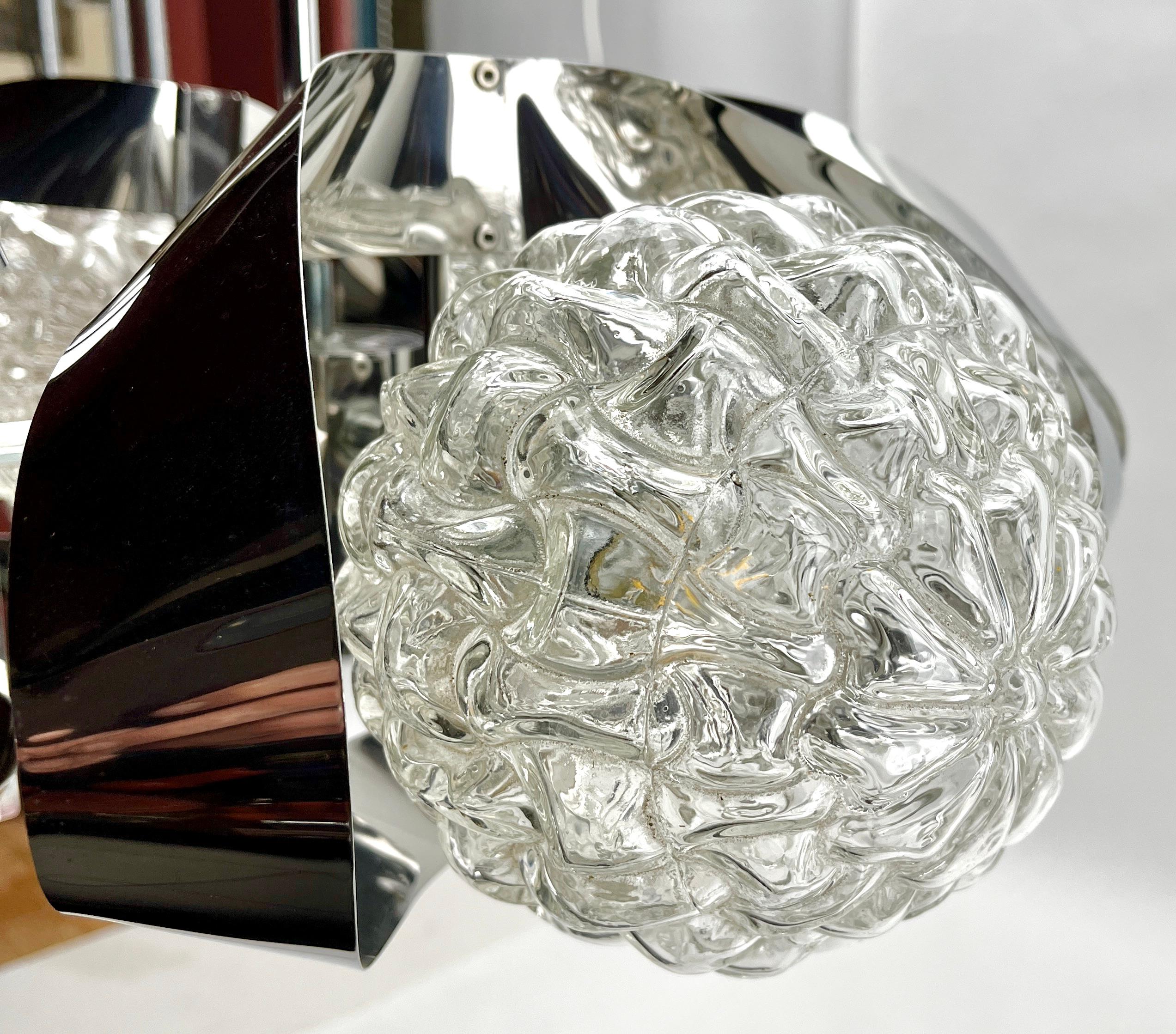 Chrome  Swirl Ball Pendant Stem Lamp with 4 Globular Lights Massive Belgium 1960s For Sale