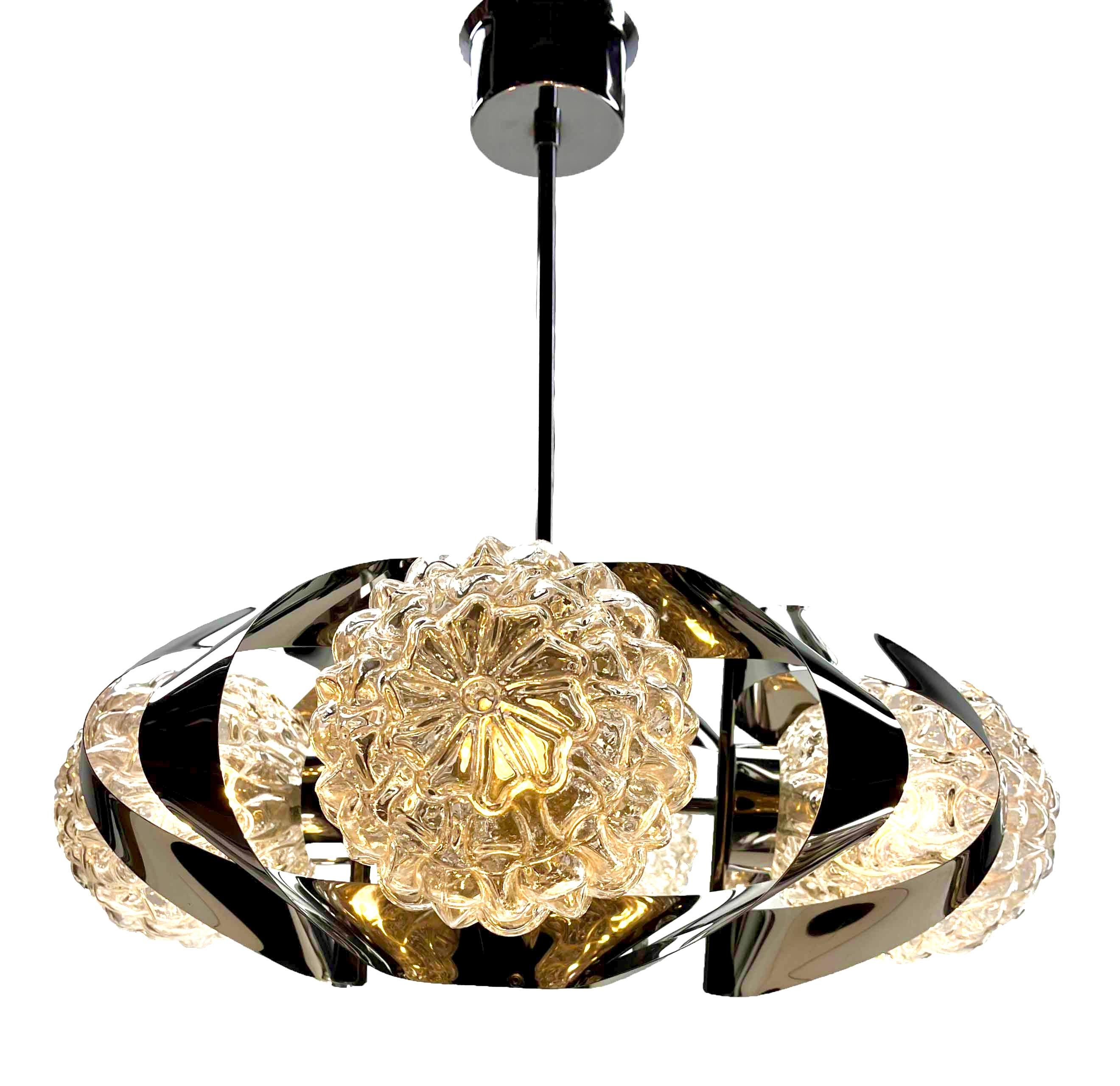  Swirl Ball Pendant Stem Lamp with 4 Globular Lights Massive Belgium 1960s For Sale 1