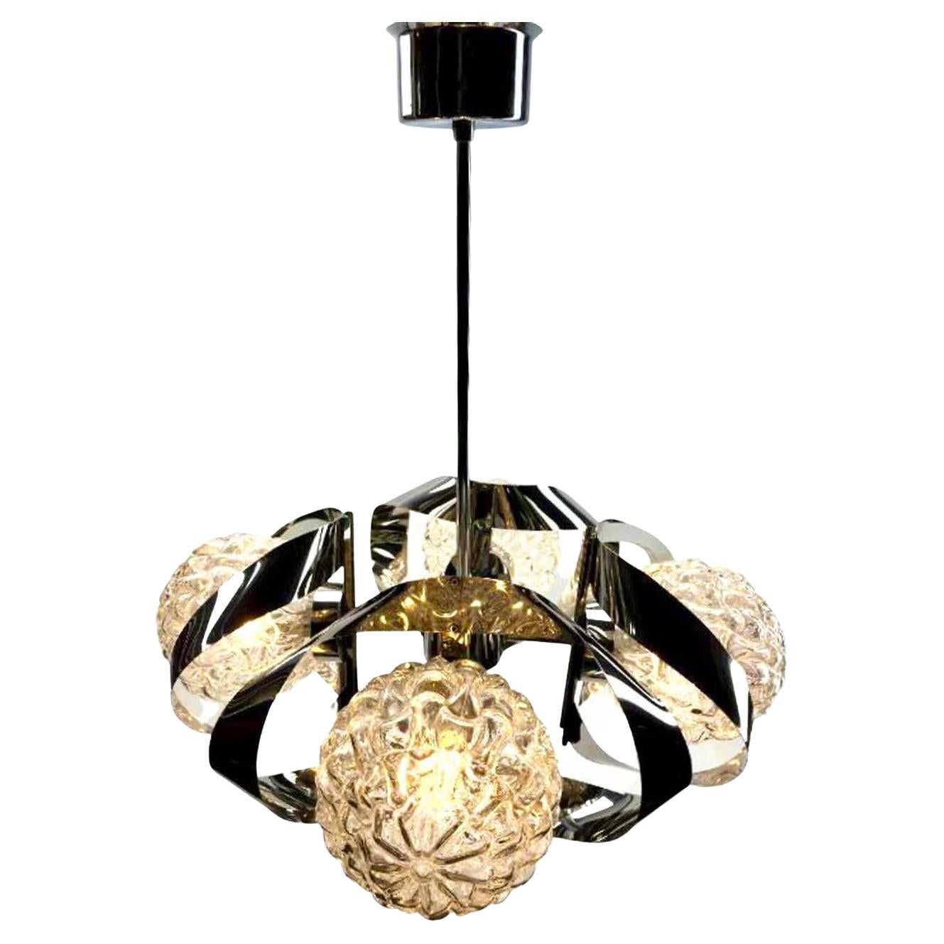  Swirl Ball Pendant Stem Lamp with 4 Globular Lights Massive Belgium 1960s For Sale