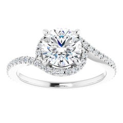 Swirl Bypass Halo GIA Round Brilliant White Diamond Engagement Ring 1.27 Carats