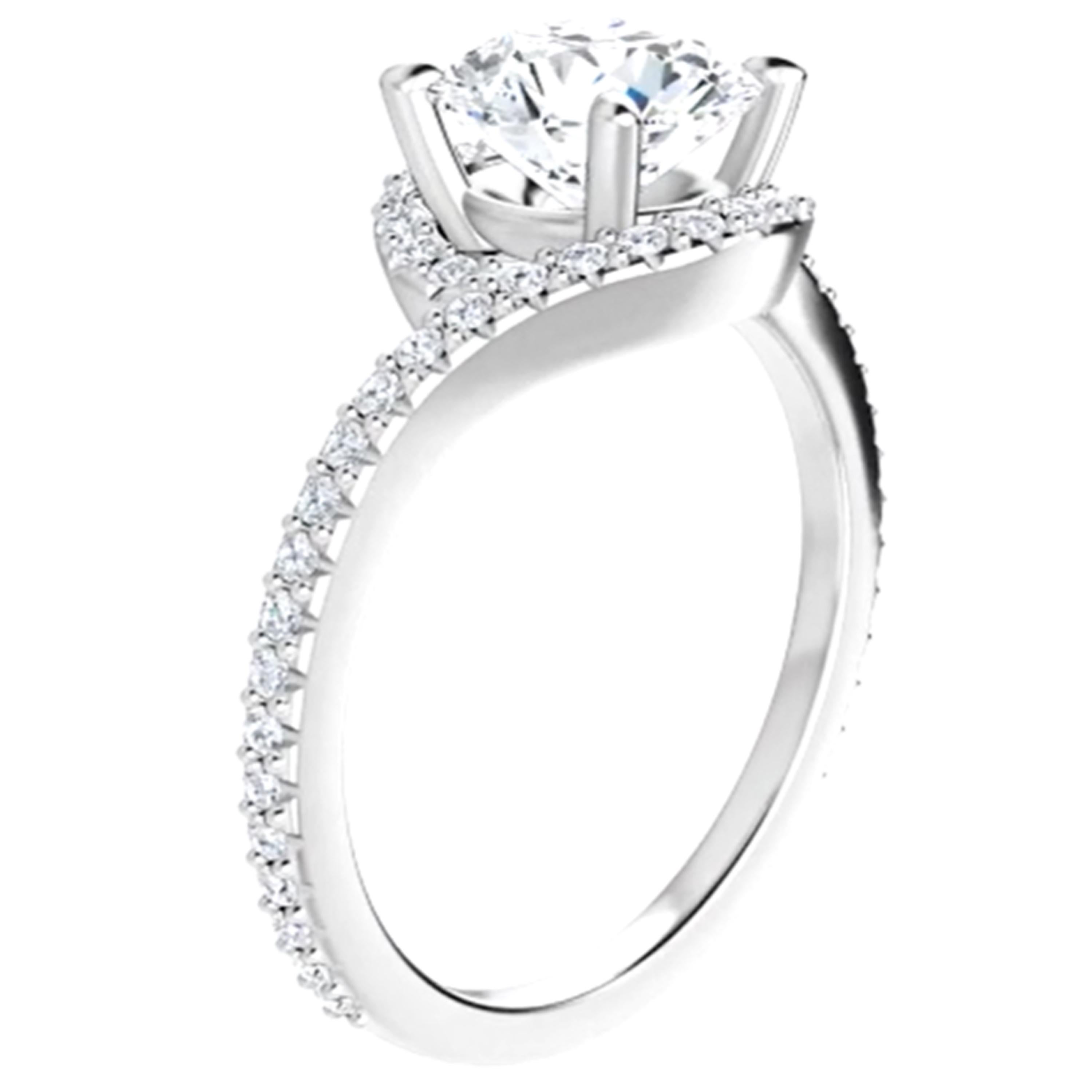 Women's Swirl Bypass Halo GIA Round Brilliant White Diamond Engagement Ring 1.27 Carats For Sale