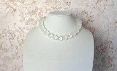Swirl-Carved Frosted Rock Crystal Bead Necklace, Mother-of-Pearl Clasp