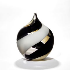 Swirl, Clear, Black, Soft Amber & White Hand Blown Glass Vessel by Gunnel Sahlin