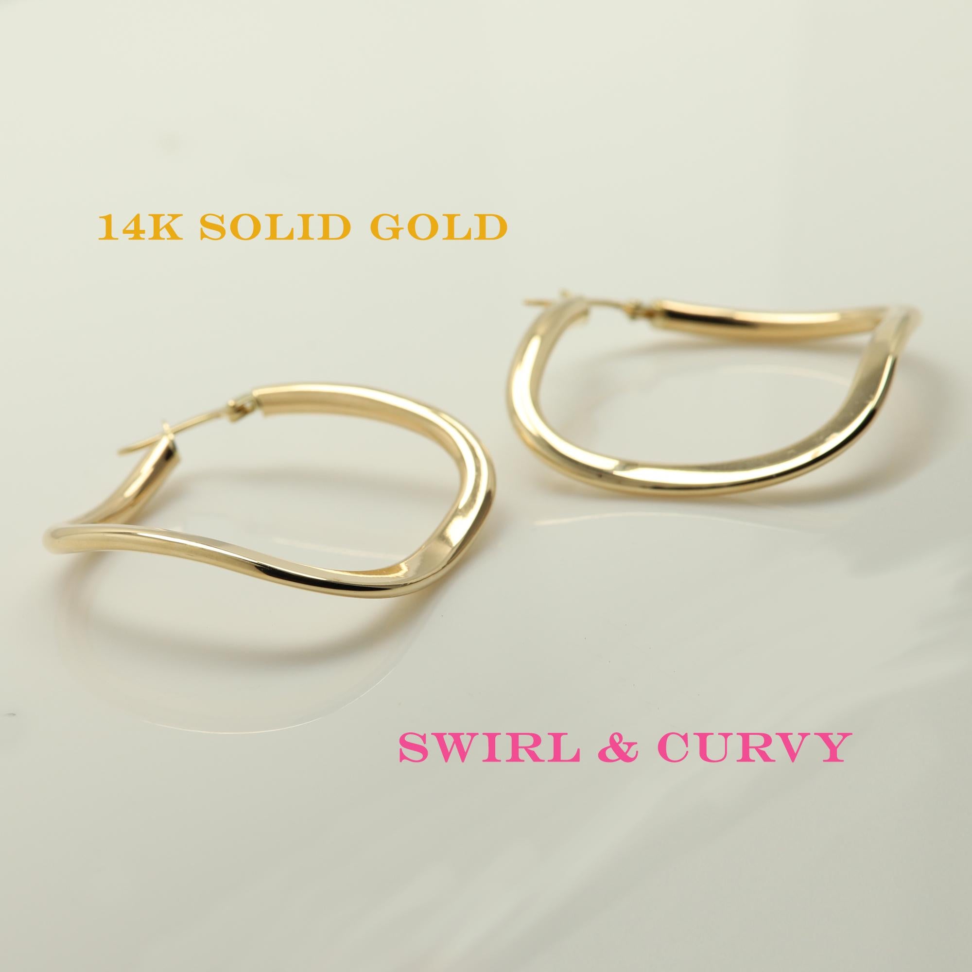 Swirl Curvy Italian Hoops 14 Karat Gold Earrings Gold Hoops Artistic Earrings For Sale 7