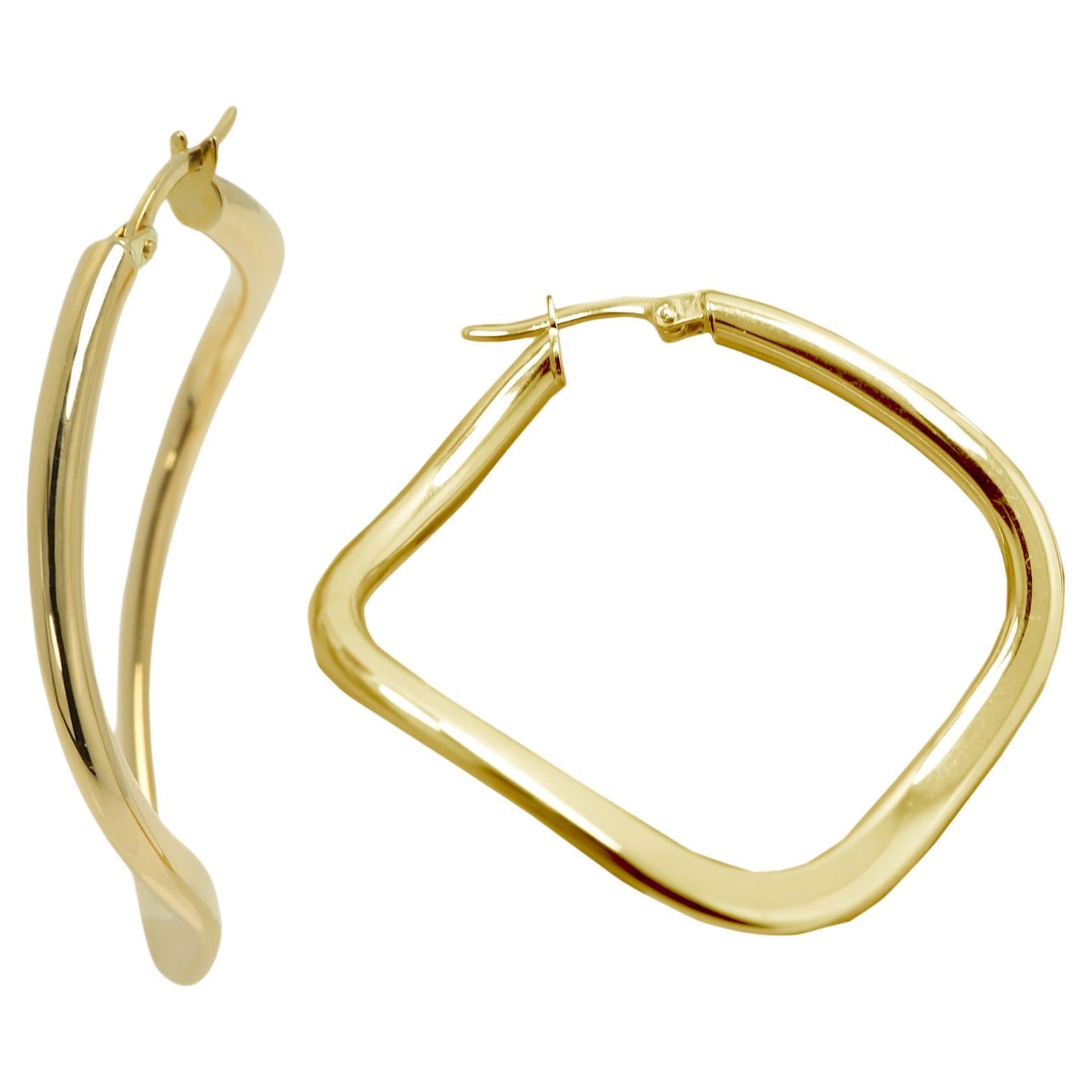 Swirl Curvy Italian Hoops 14 Karat Gold Earrings Gold Hoops Artistic Earrings For Sale