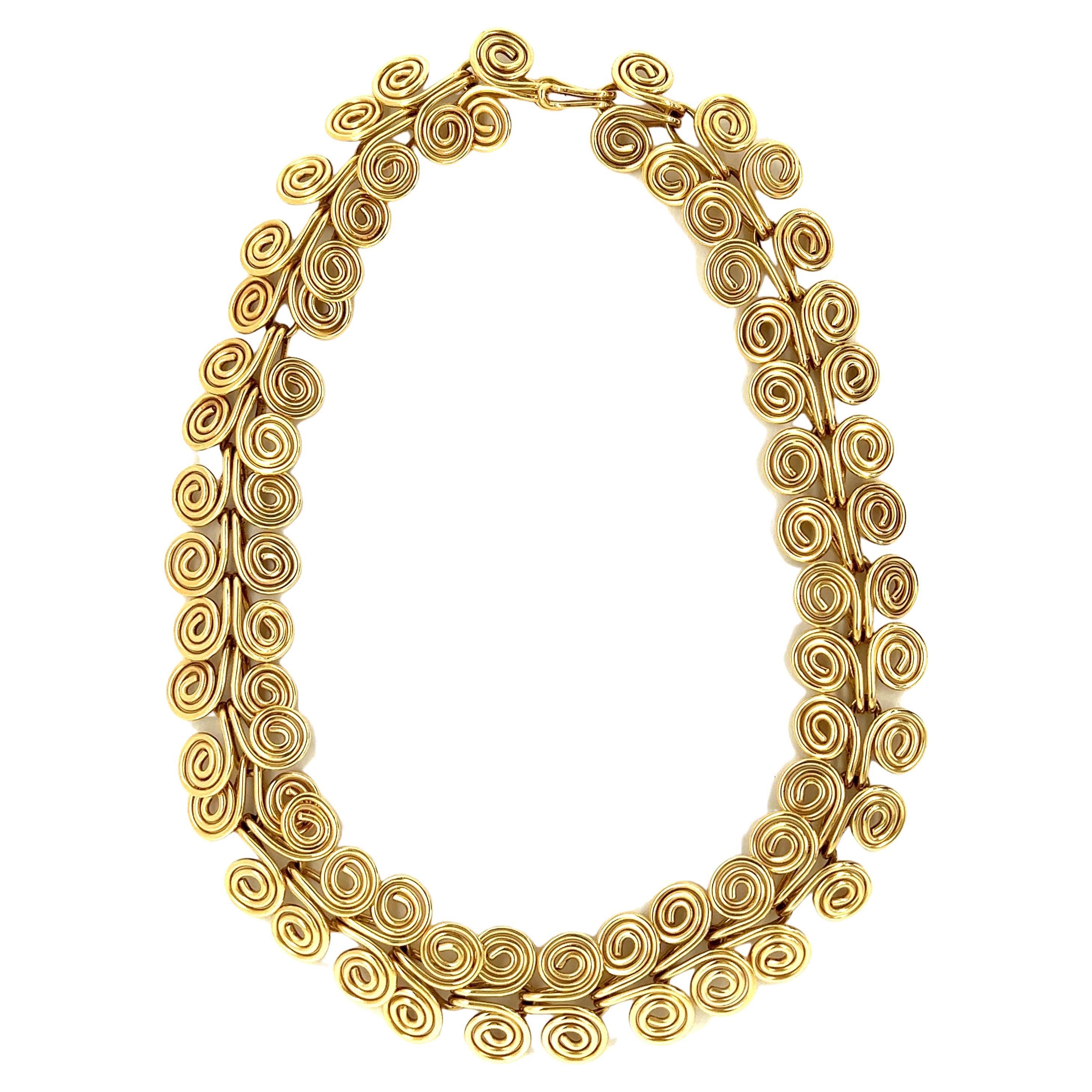 Swirl Design 14k Yellow Gold Collar Necklace  For Sale
