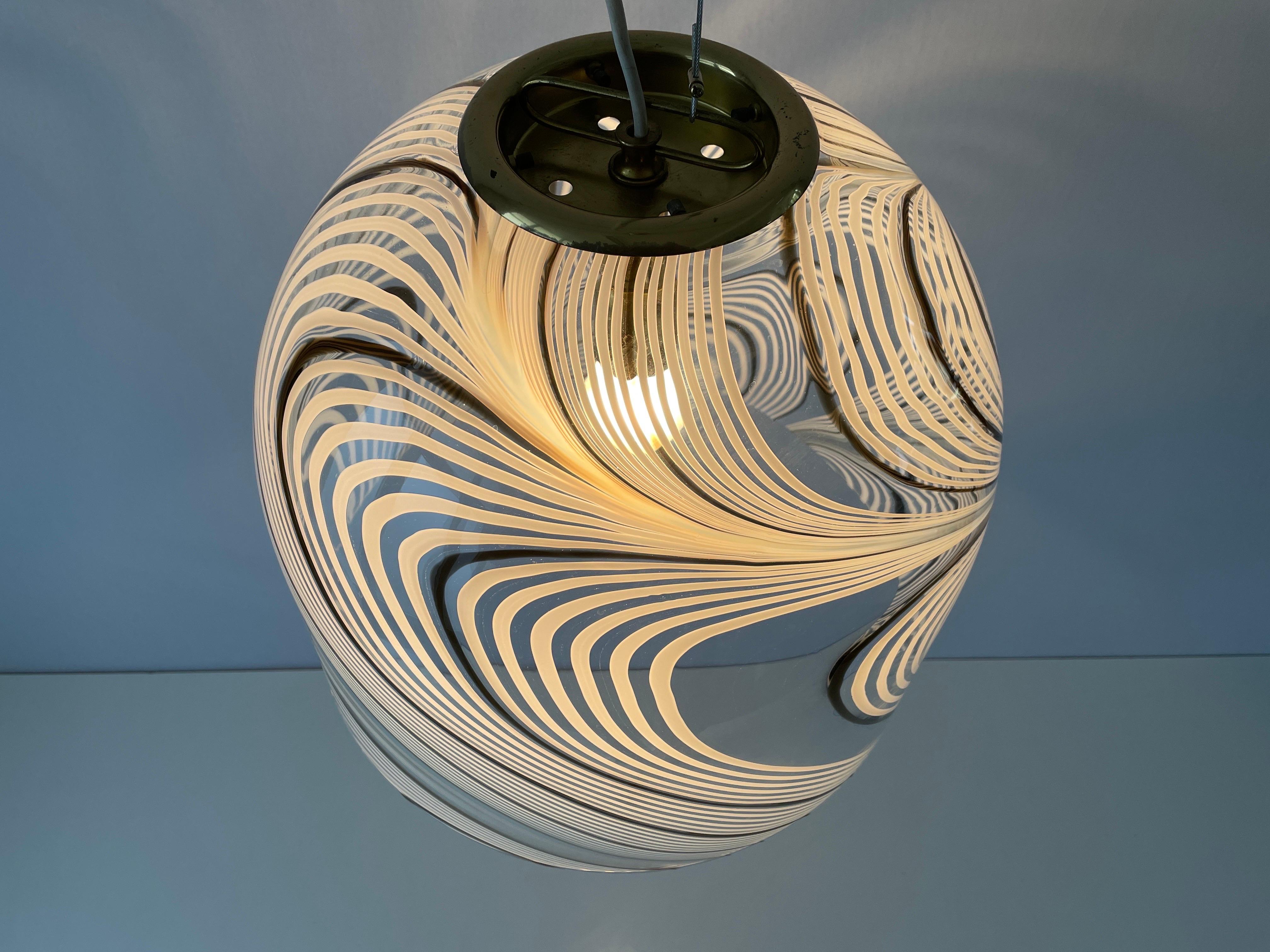 Swirl Design Murano Glass Pendant Lamp, 1970s, Italy For Sale 5