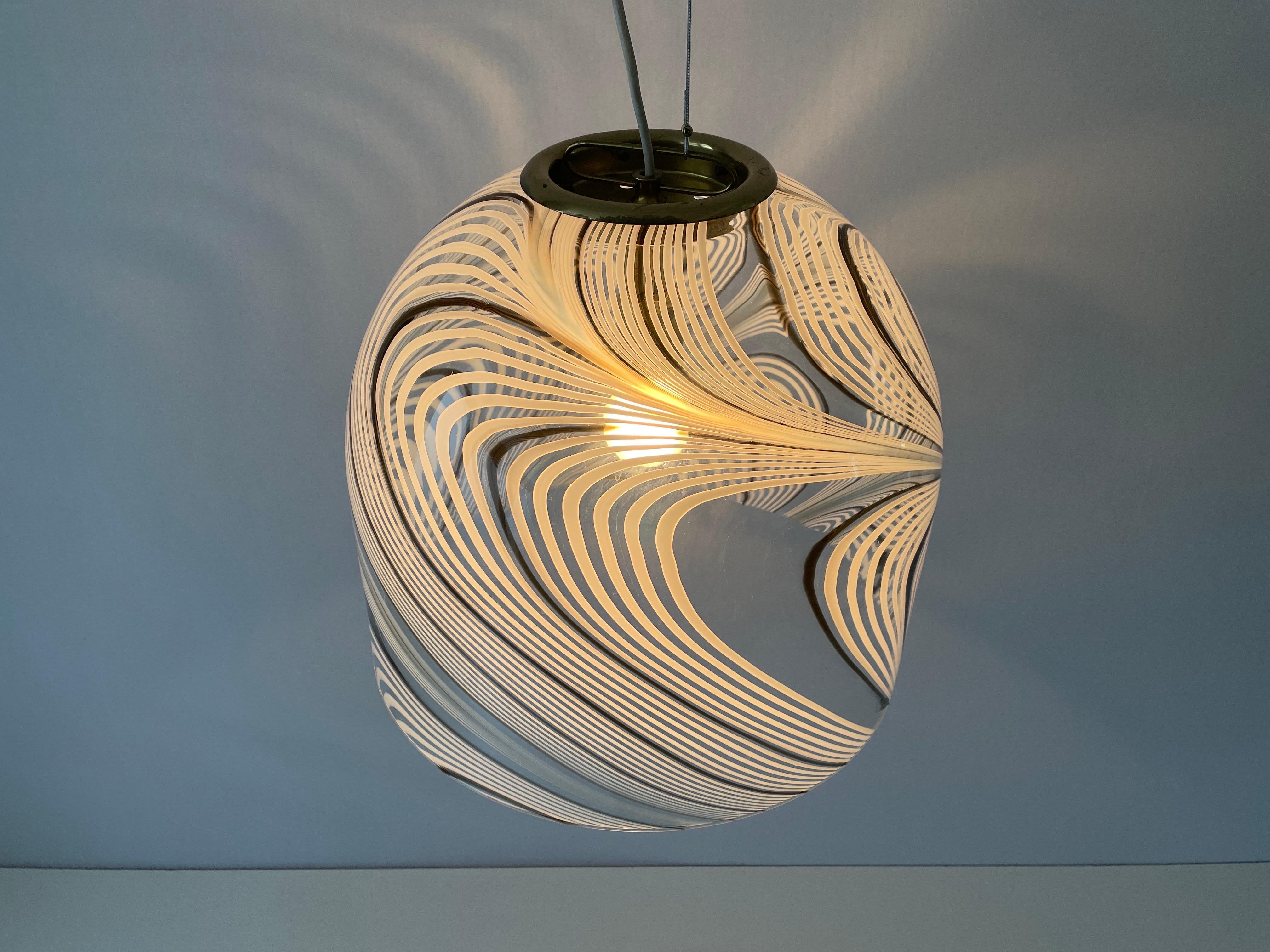 Swirl Design Murano Glass Pendant Lamp, 1970s, Italy For Sale 6
