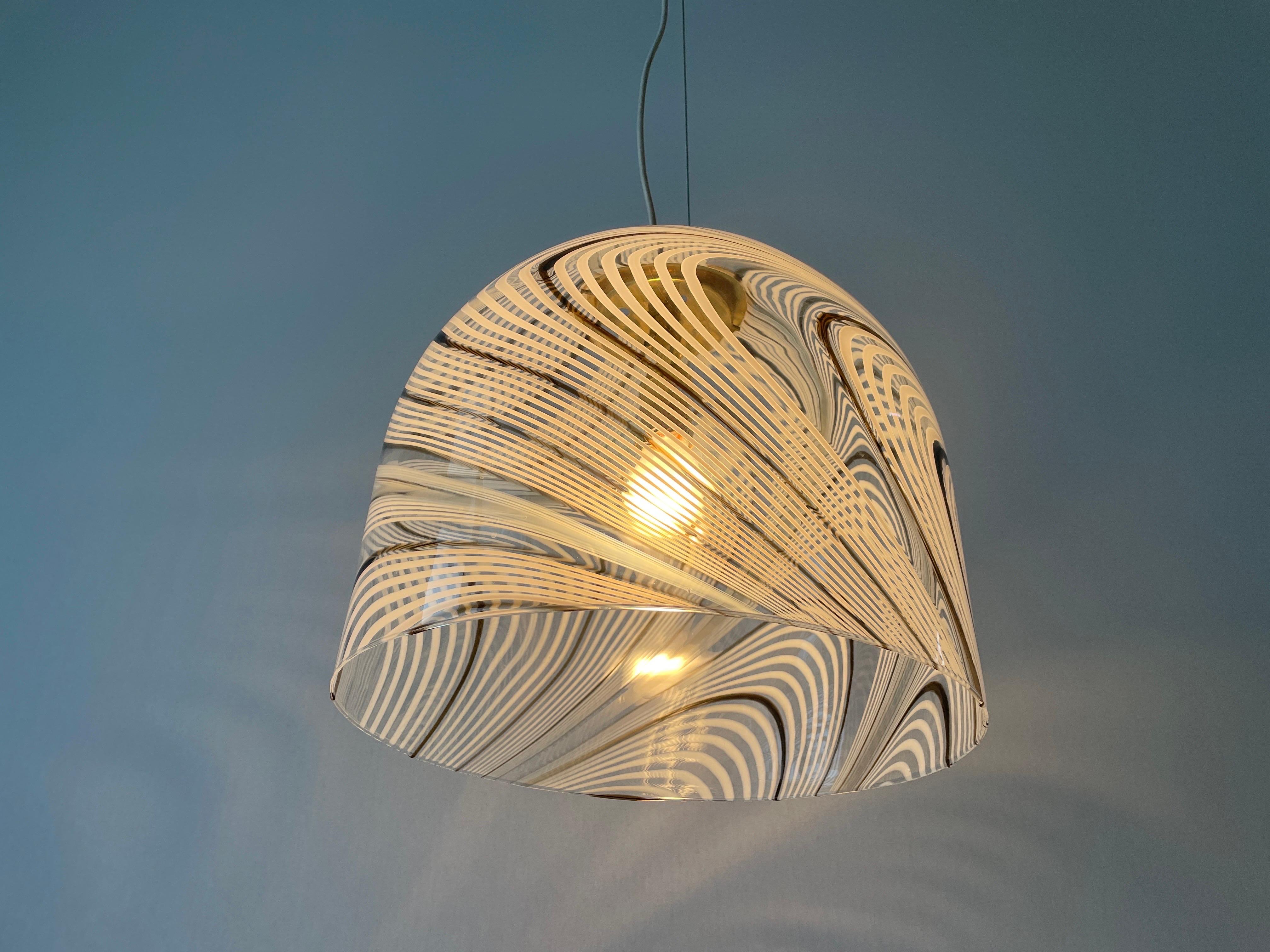 Swirl Design Murano Glass Pendant Lamp, 1970s, Italy For Sale 8