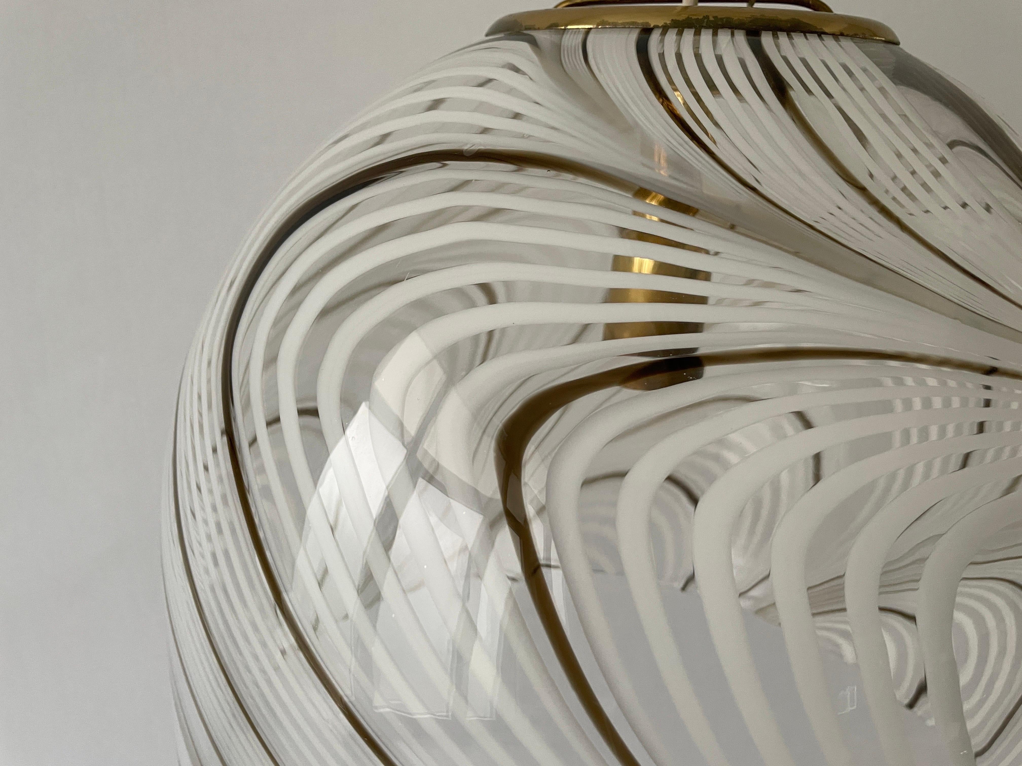 Late 20th Century Swirl Design Murano Glass Pendant Lamp, 1970s, Italy For Sale