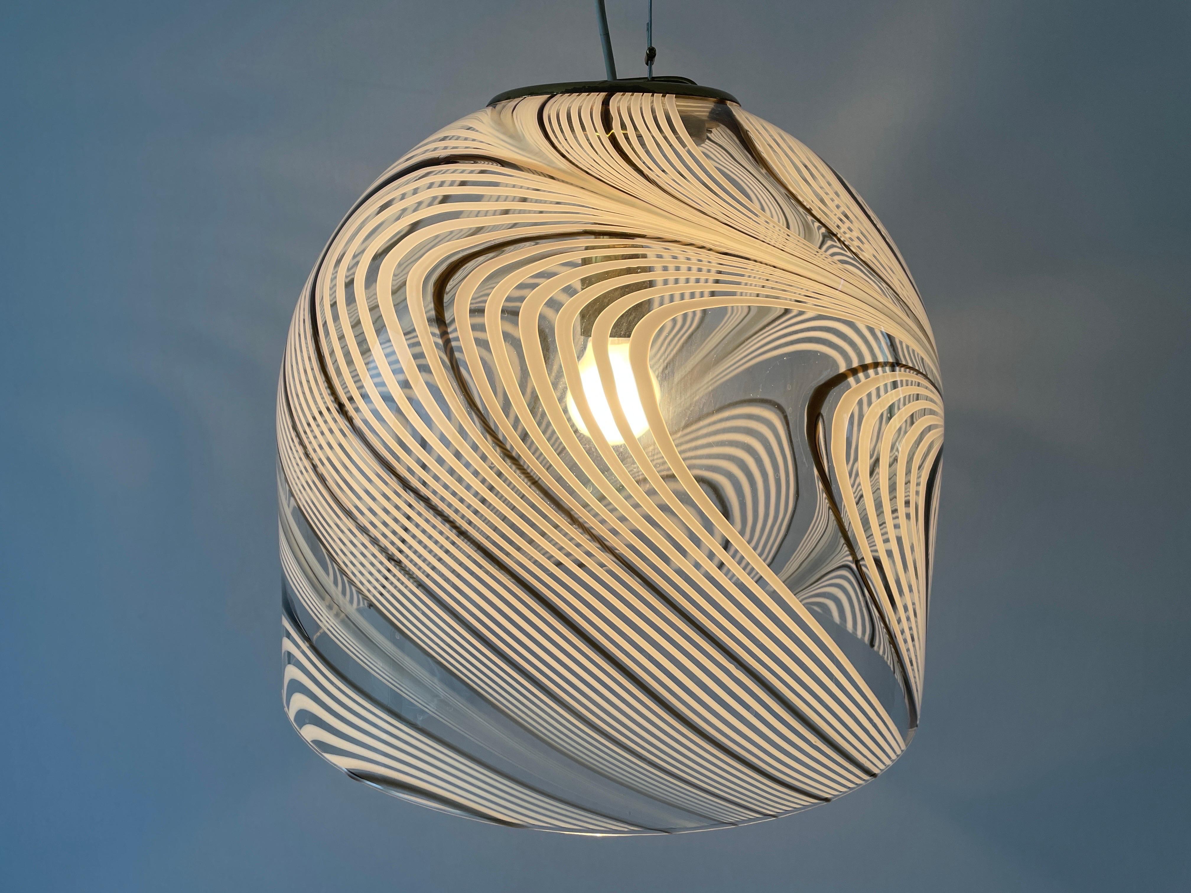 Swirl Design Murano Glass Pendant Lamp, 1970s, Italy For Sale 2