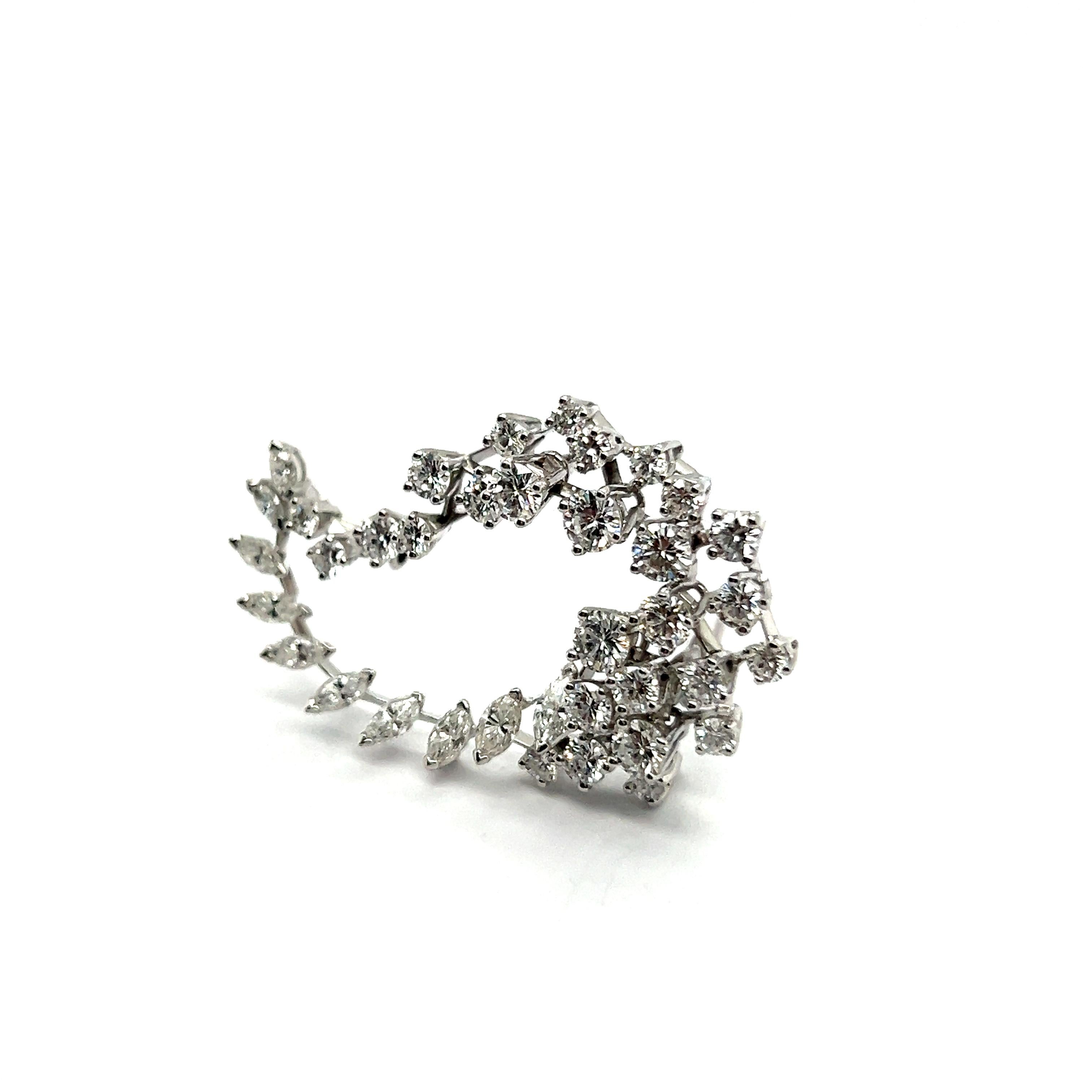 Brilliant Cut Swirl Diamond Brooch in 18 Karat White Gold For Sale