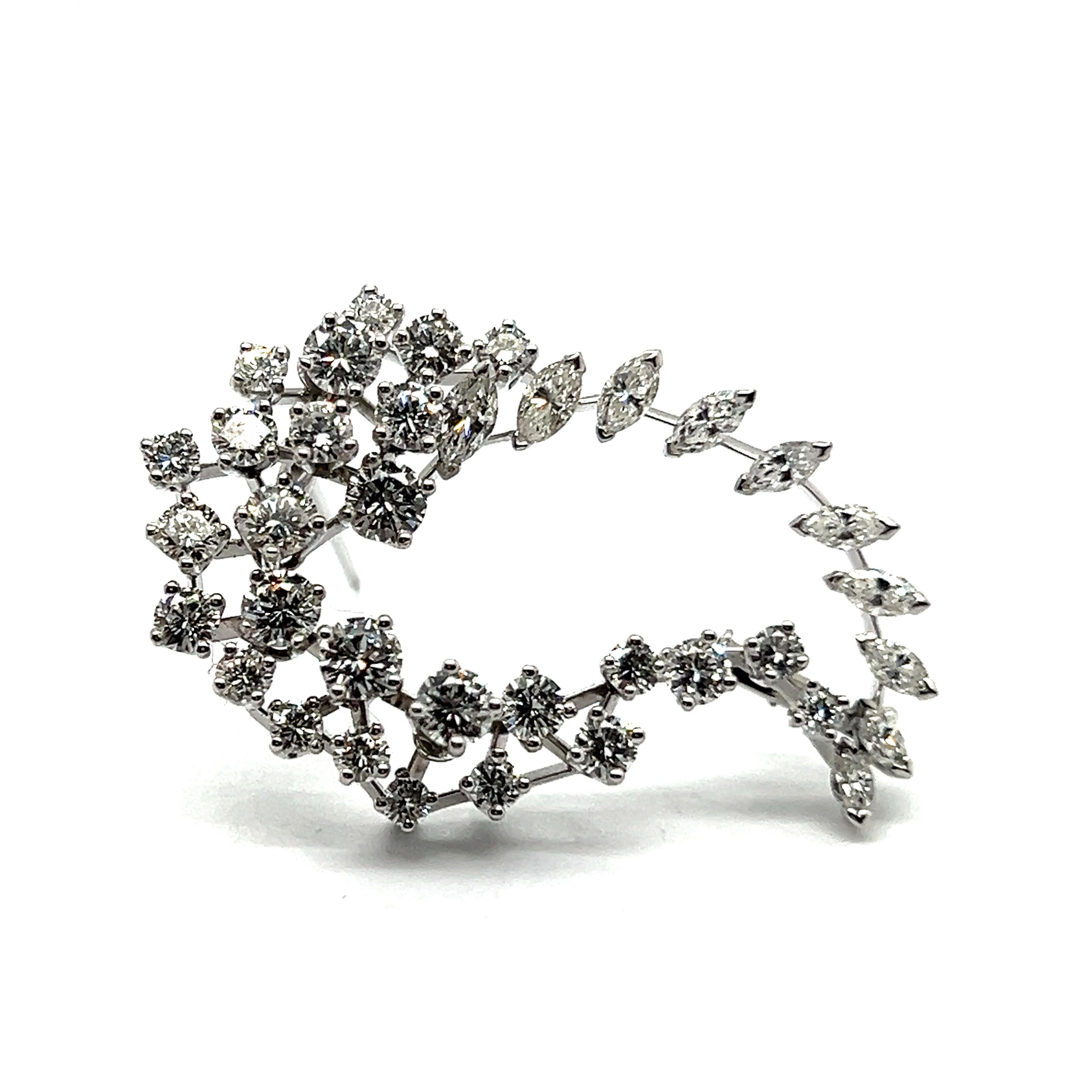 Women's or Men's Swirl Diamond Brooch in 18 Karat White Gold For Sale
