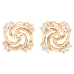 Swirl Diamond Earring Jackets, 14K Yellow Gold, Inner Diameter