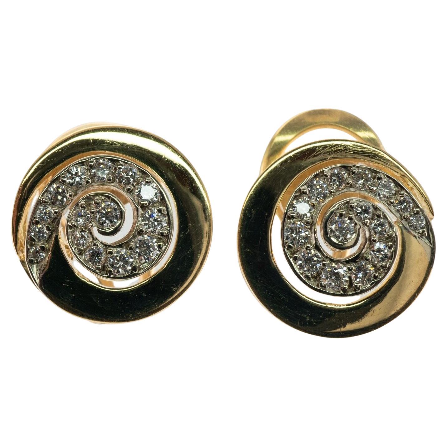 Swirl Spiral Diamond Earrings Ivan & Co. Clips 18k Gold For Sale