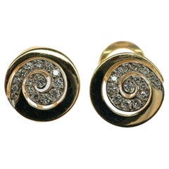 Vintage Swirl Spiral Diamond Earrings Ivan & Co. Clips 18k Gold
