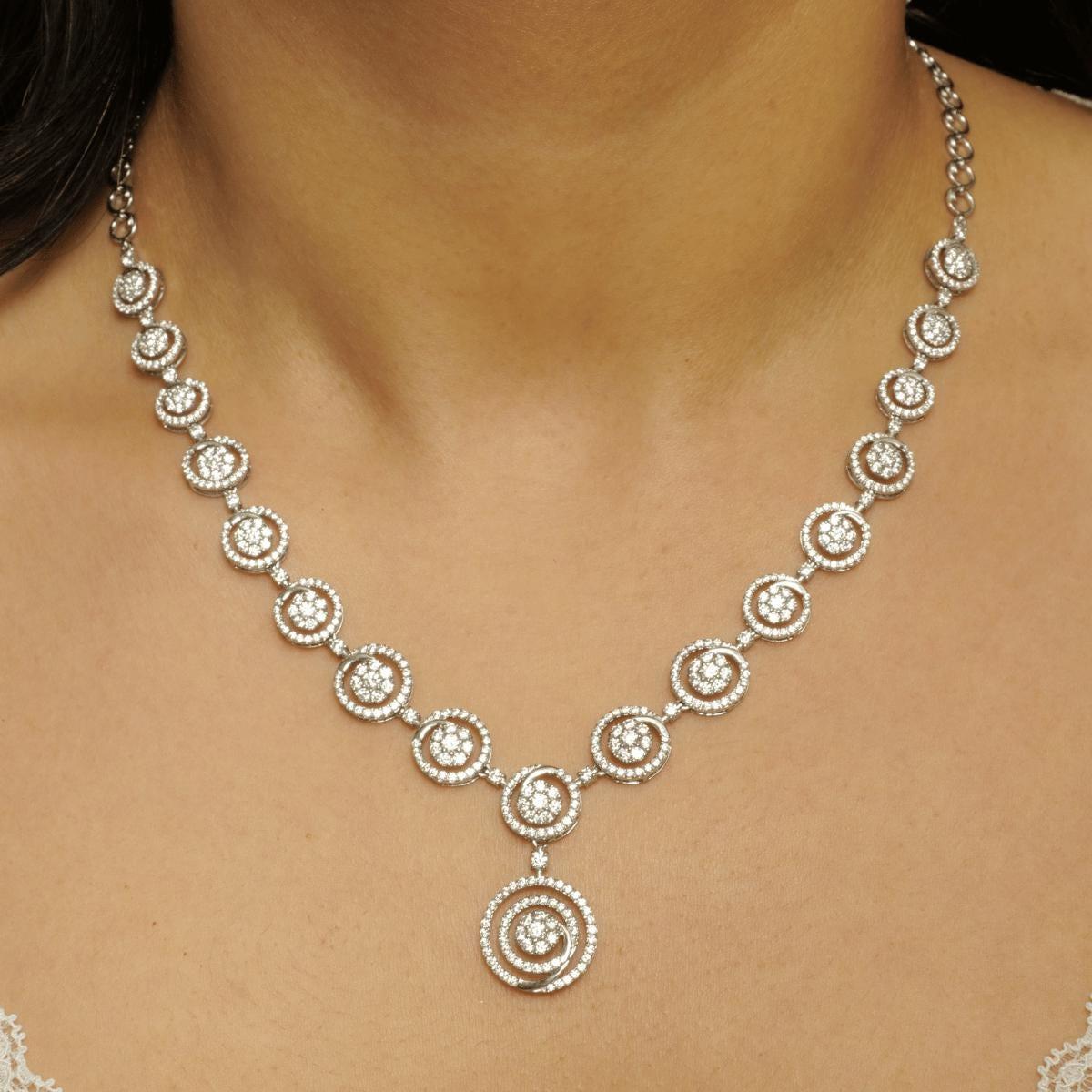 Art déco Collier à pendentifs en or massif 14K avec diamants en forme de tourbillon (certifié) en vente