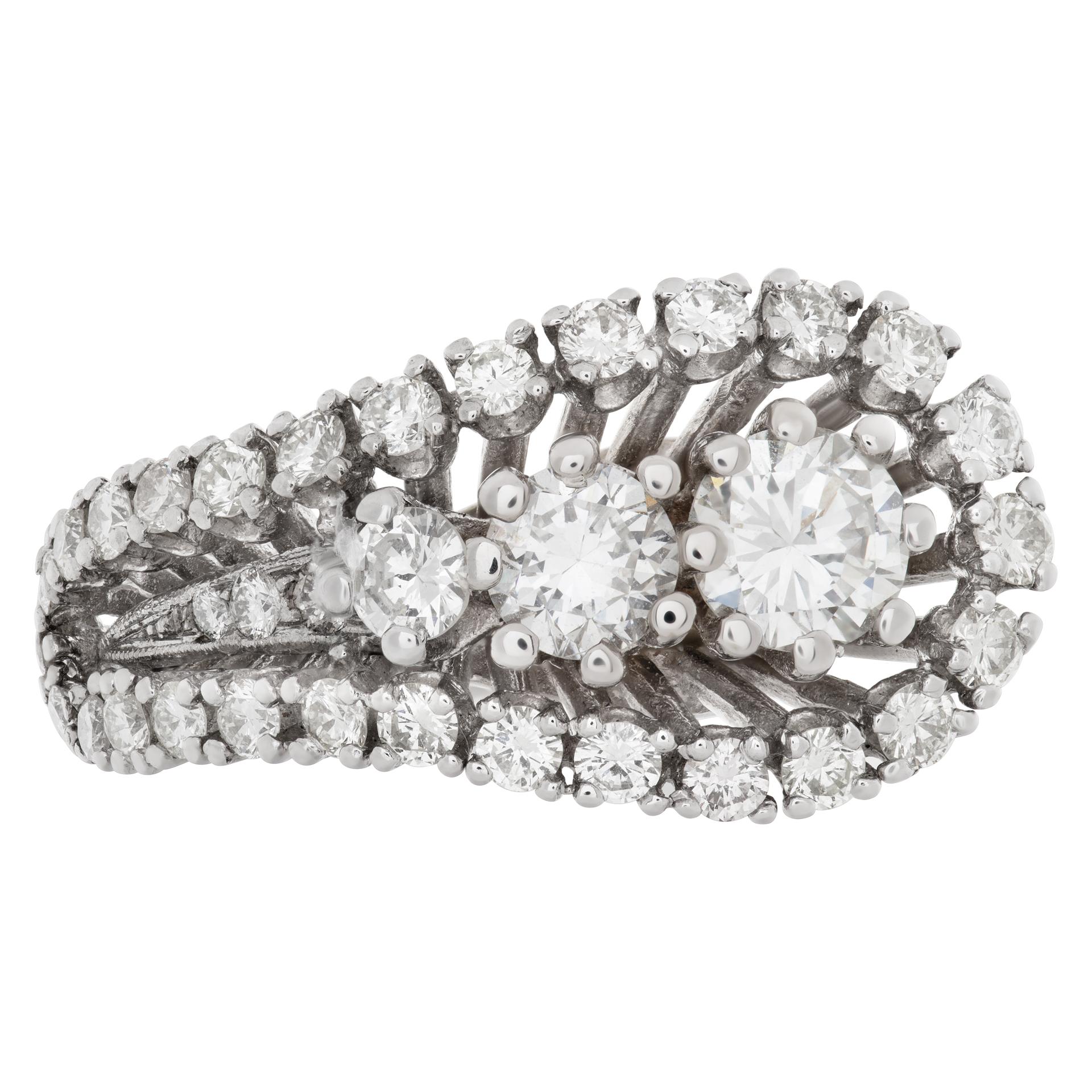 Beautiful swirl diamond ring in 14k white gold; approximately 2.00 carats in white clean diamonds, Circa 1950's. Size: 6.25<br /><br />This Diamond ring is currently size 6.25 and some items can be sized up or down, please ask! It weighs 5 gramms
