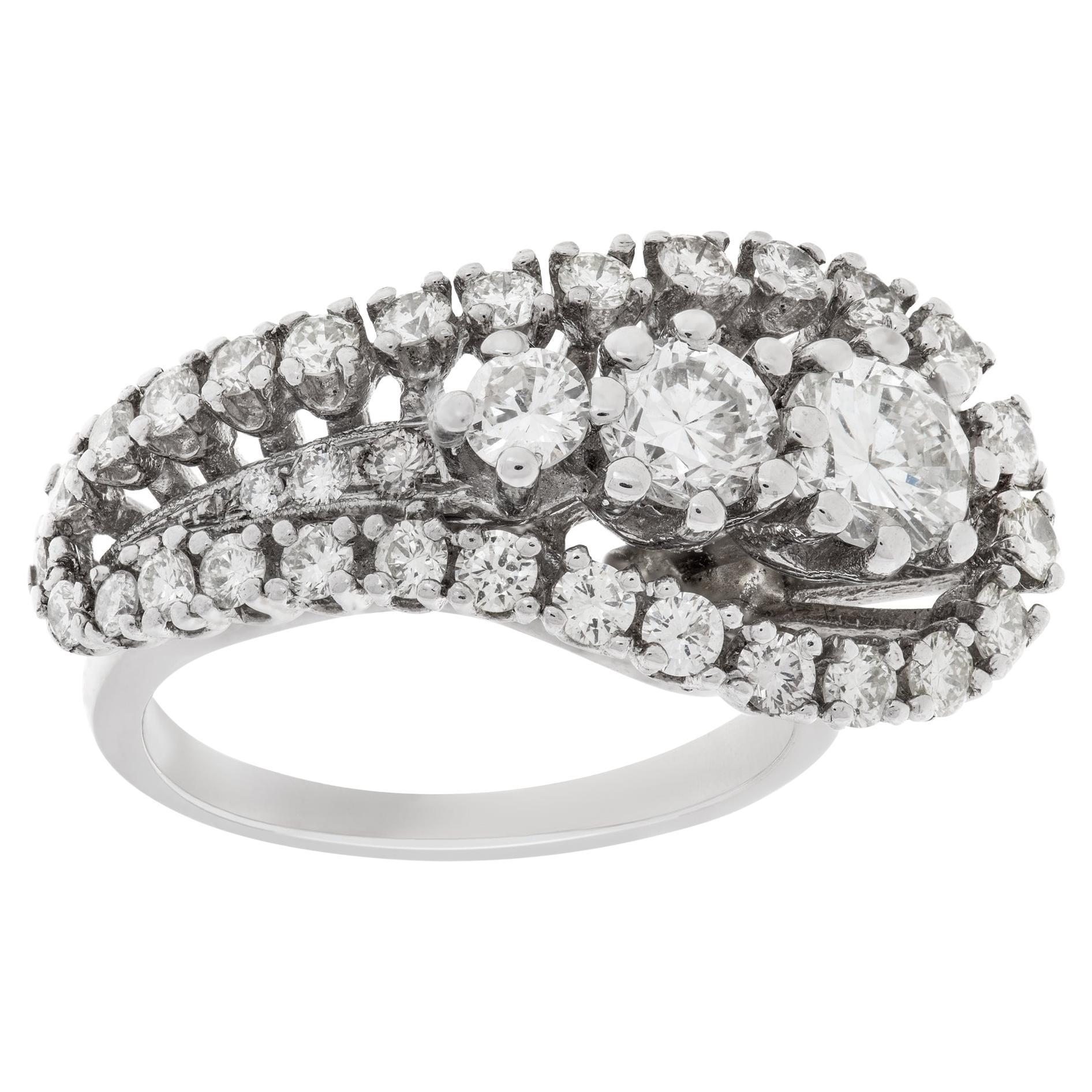 Swirl Diamond Ring in 14k White Gold, 2.00 Carats in White Clean Diamonds For Sale