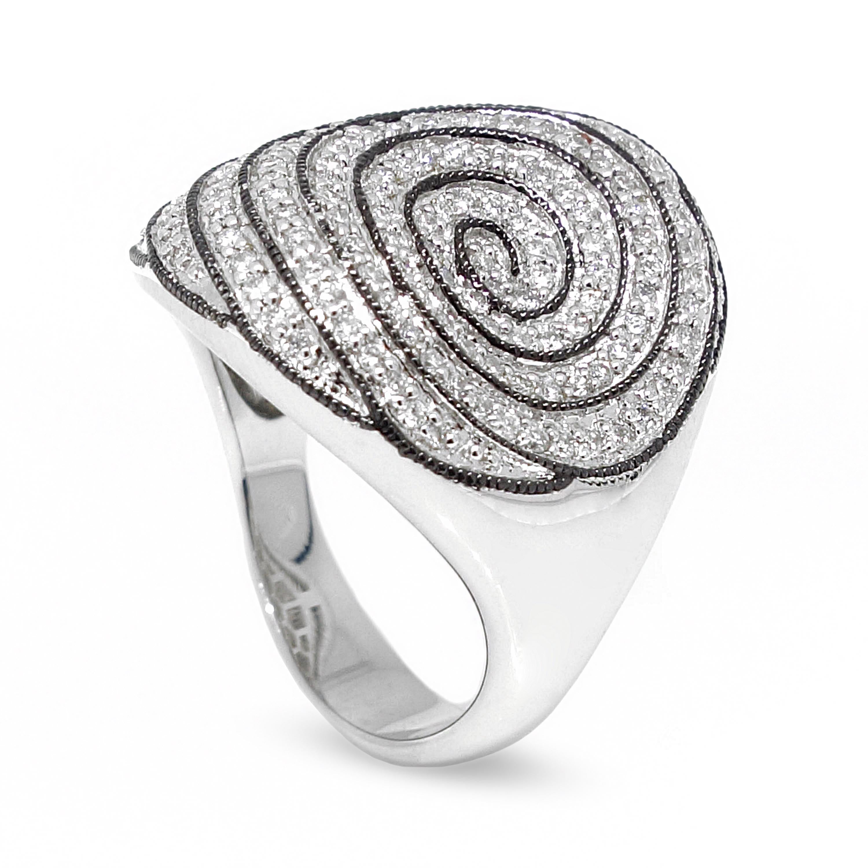 Brilliant Cut 0.71 Carat Swirl Diamond Ring in 18k White Gold For Sale