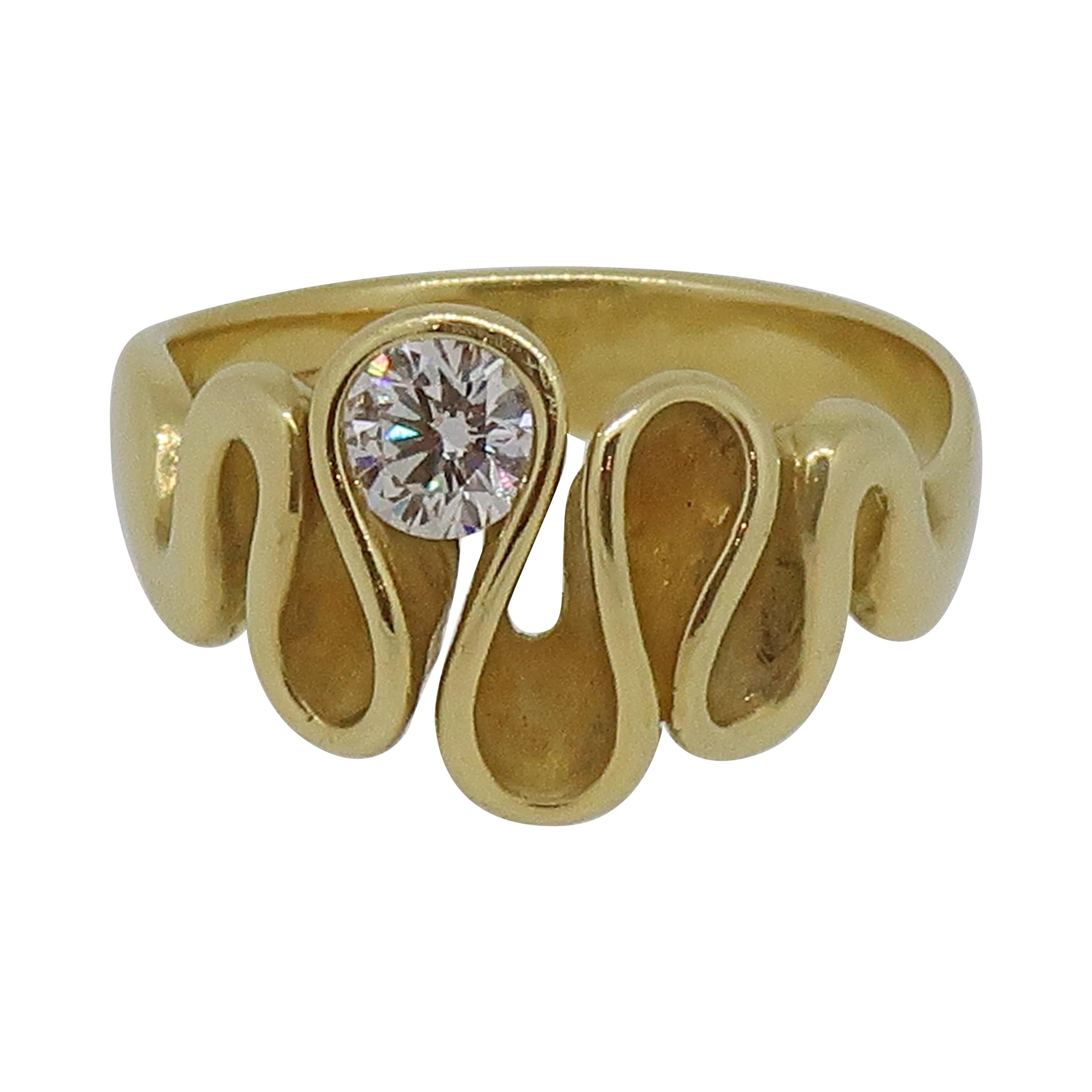 Swirl Diamond Solitaire Ring 18 Karat Yellow Gold