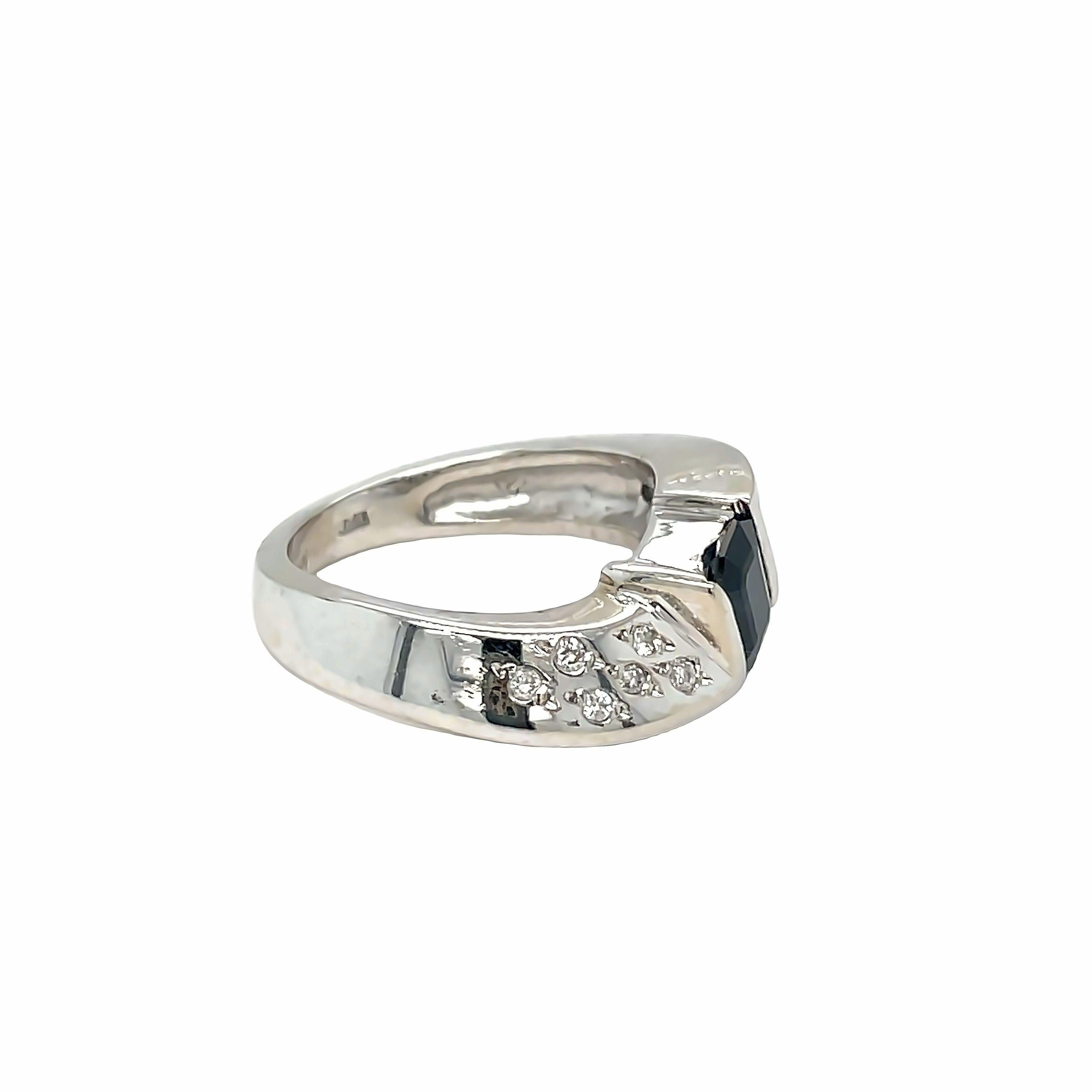Women's Emerald Cut Sapphire and Diamond Swirl Ring 14k White Gold For Sale