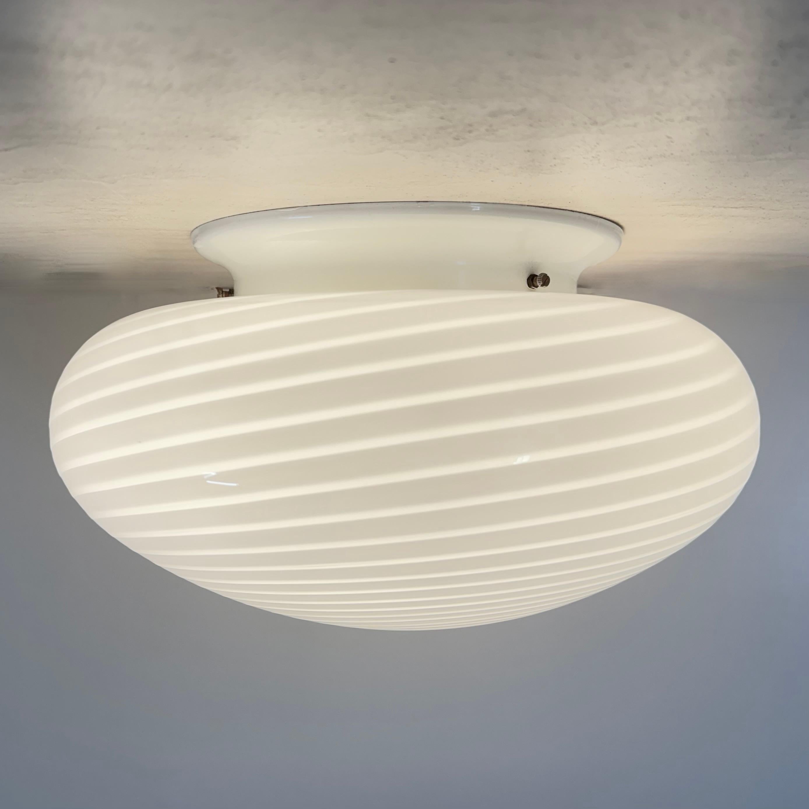 Italian Swirl flush mount ceiling lamp , 1970s Italy For Sale