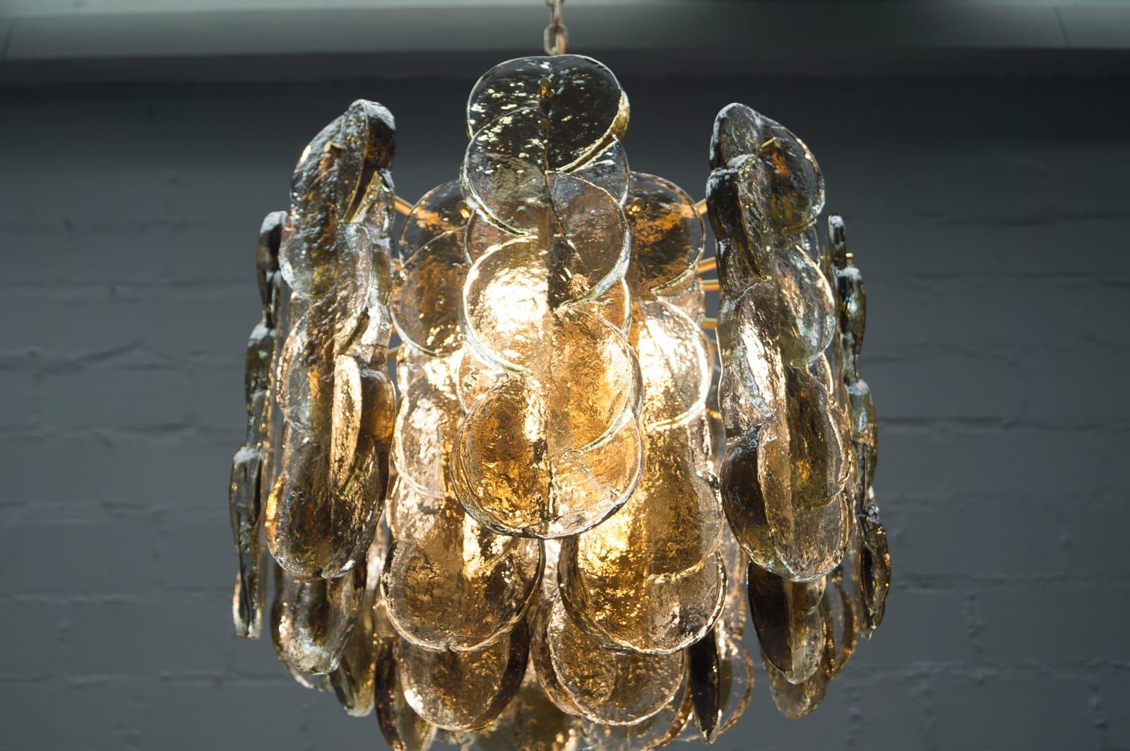 Metal Swirl Glass Ceiling Lamp from Kalmar, Austria, 1960s