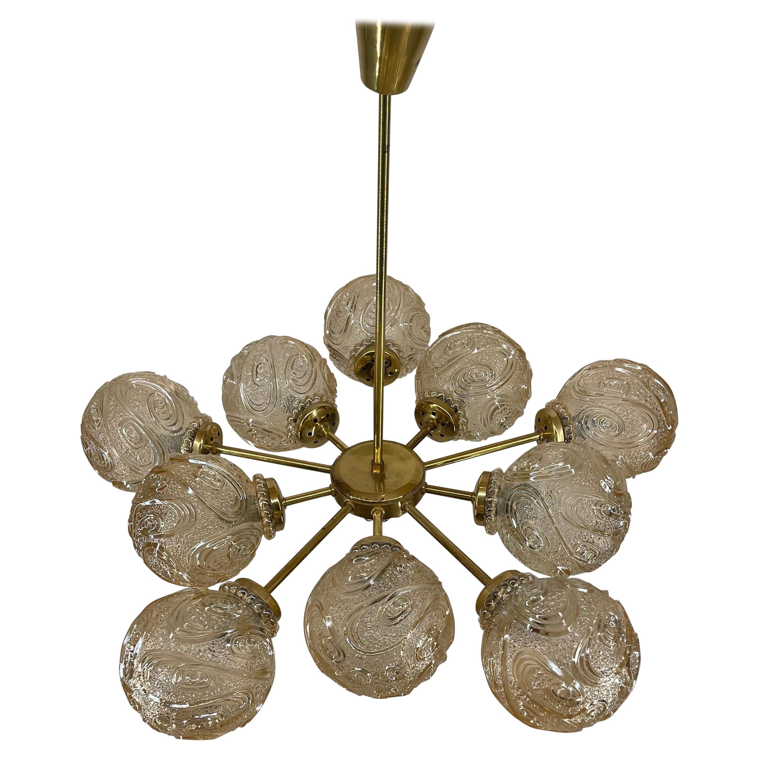 Swirl Glass Chandelier by Helena Tynell for Glashutte Limburg, Germany, 1960s