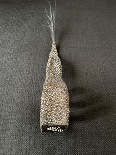 Swirl: Glass, Natural Guinea Feather, Burnt Peacock, Jet Crystals