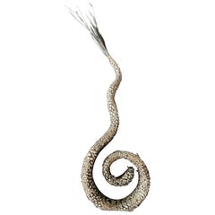 Swirl: Glass, Natural Guinea Feather, Burnt Peacock, Jet Crystals