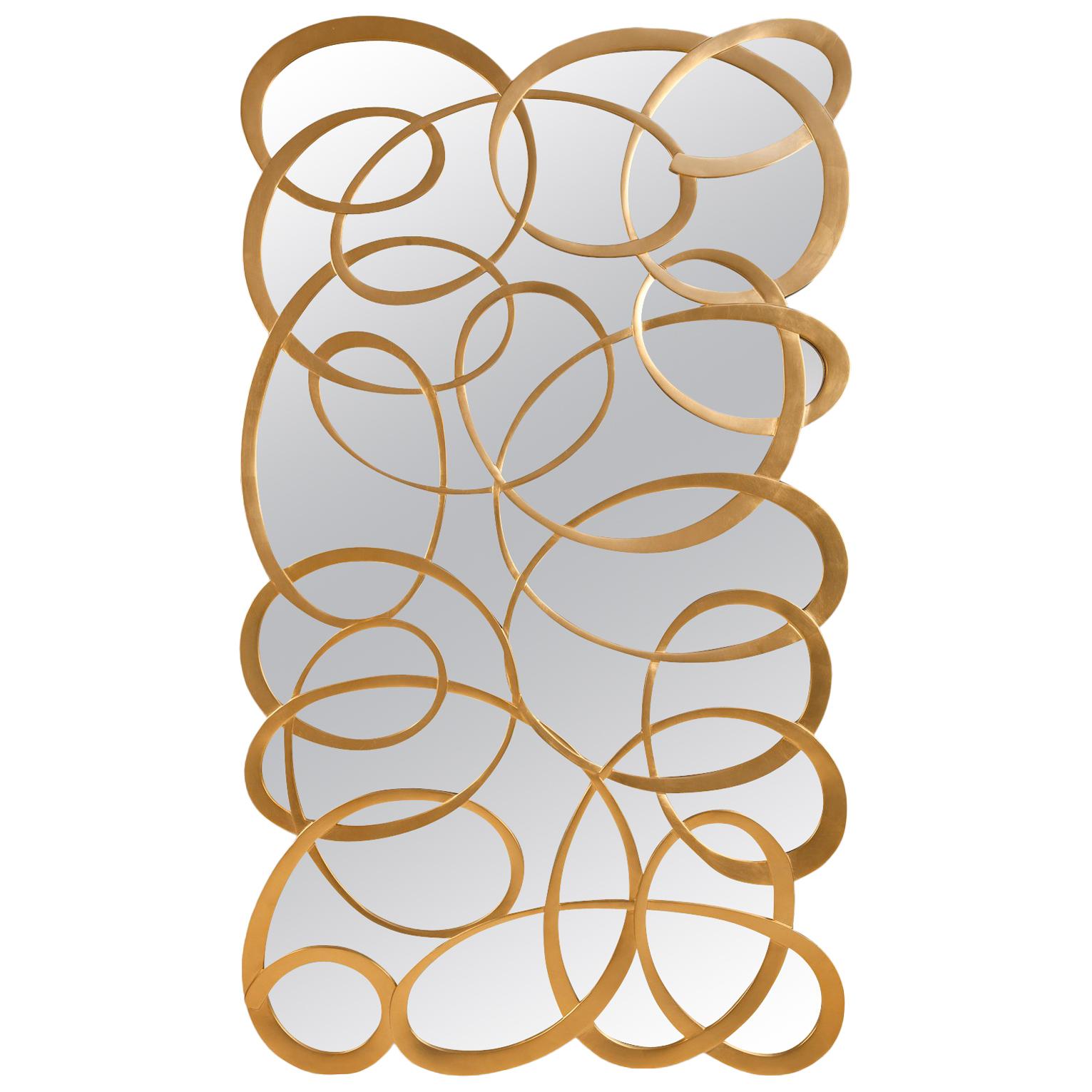 Specchio Swirl Gold con legno massiccio di mogano in vendita