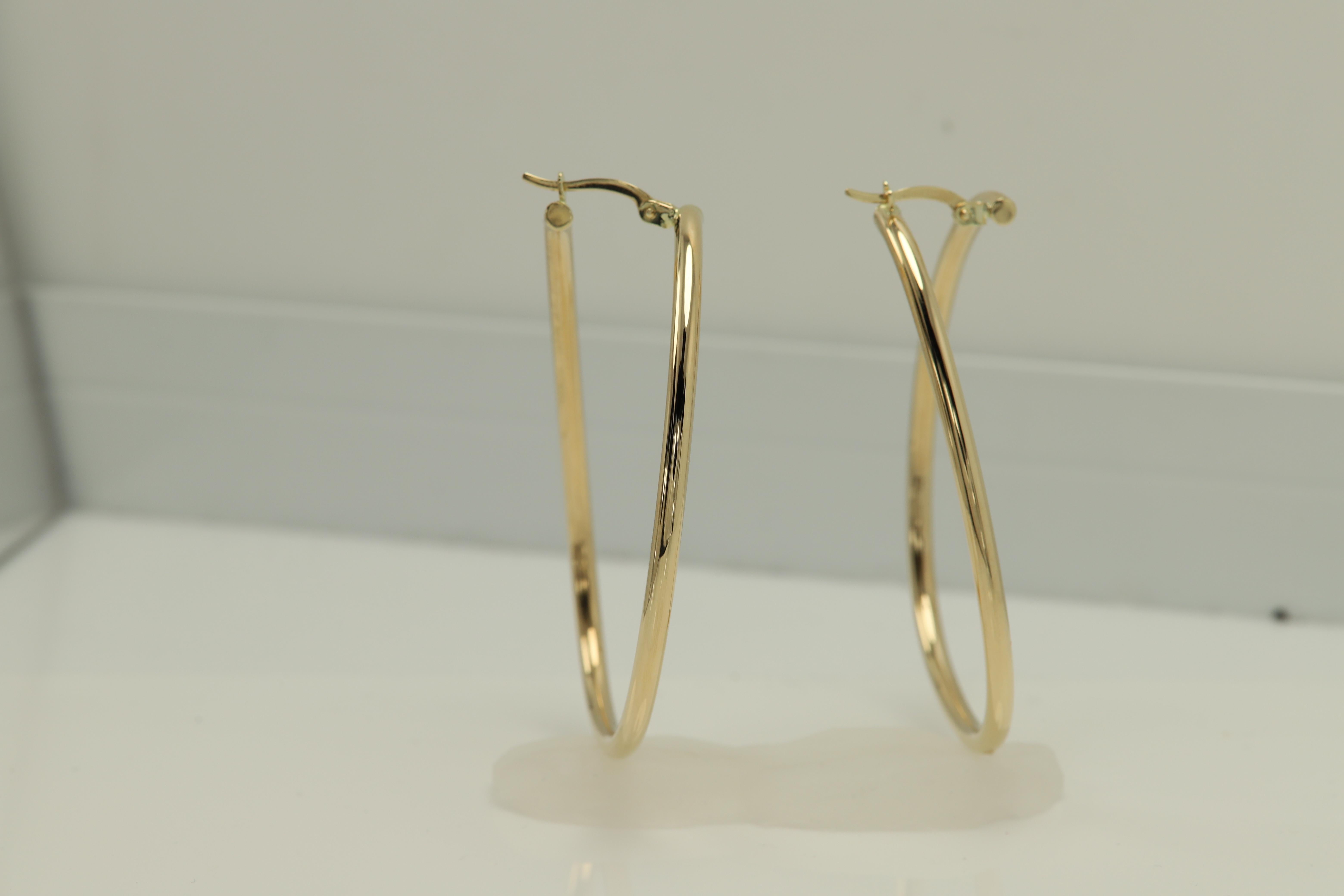 Swirl Italian Hoops 14 Karat Solid Gold Earrings Gold Hoops Artistic Earrings For Sale 1