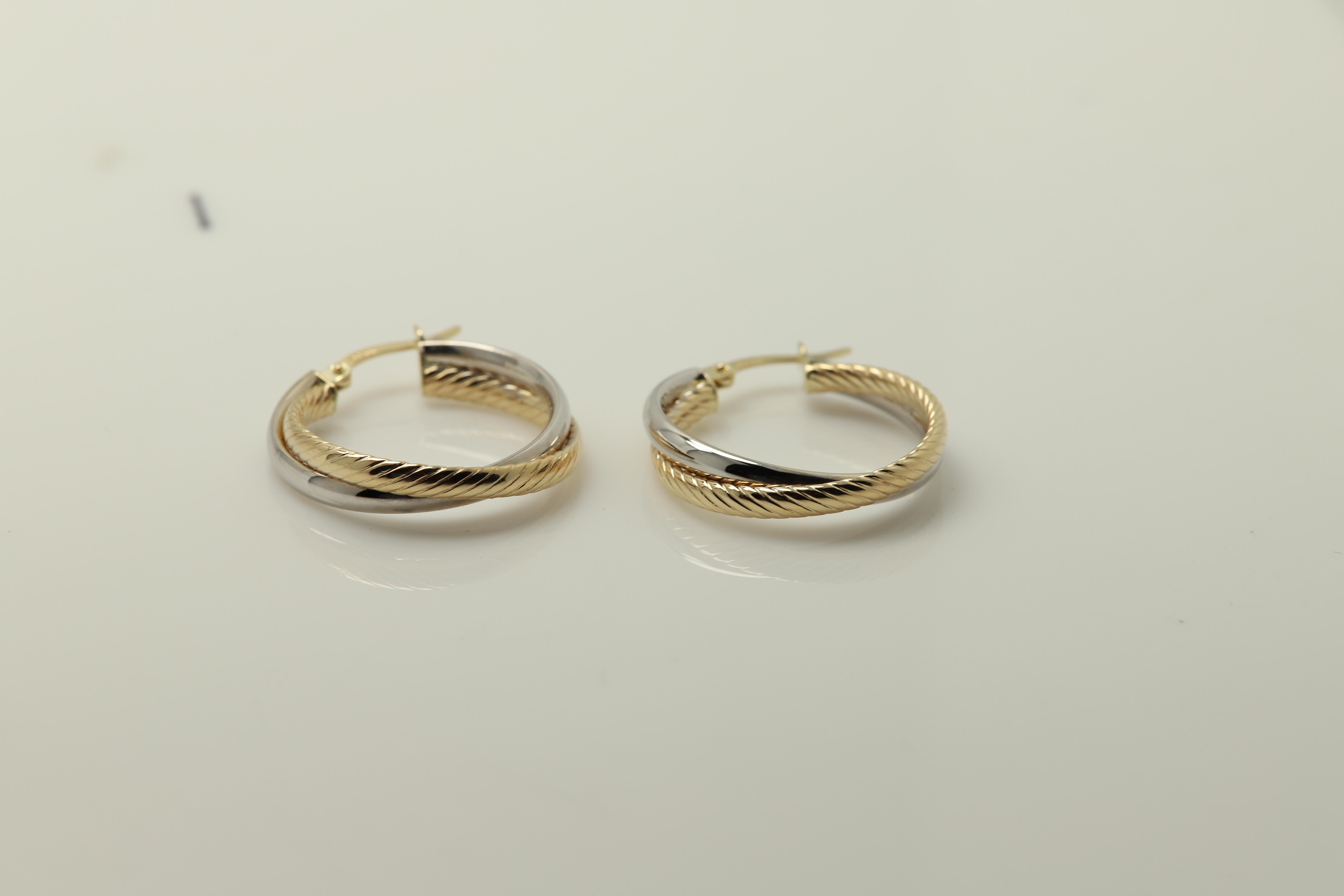 Women's Swirl Italian Hoops 14 Karat Solid Gold Earrings Gold Hoops Artistic Earrings For Sale