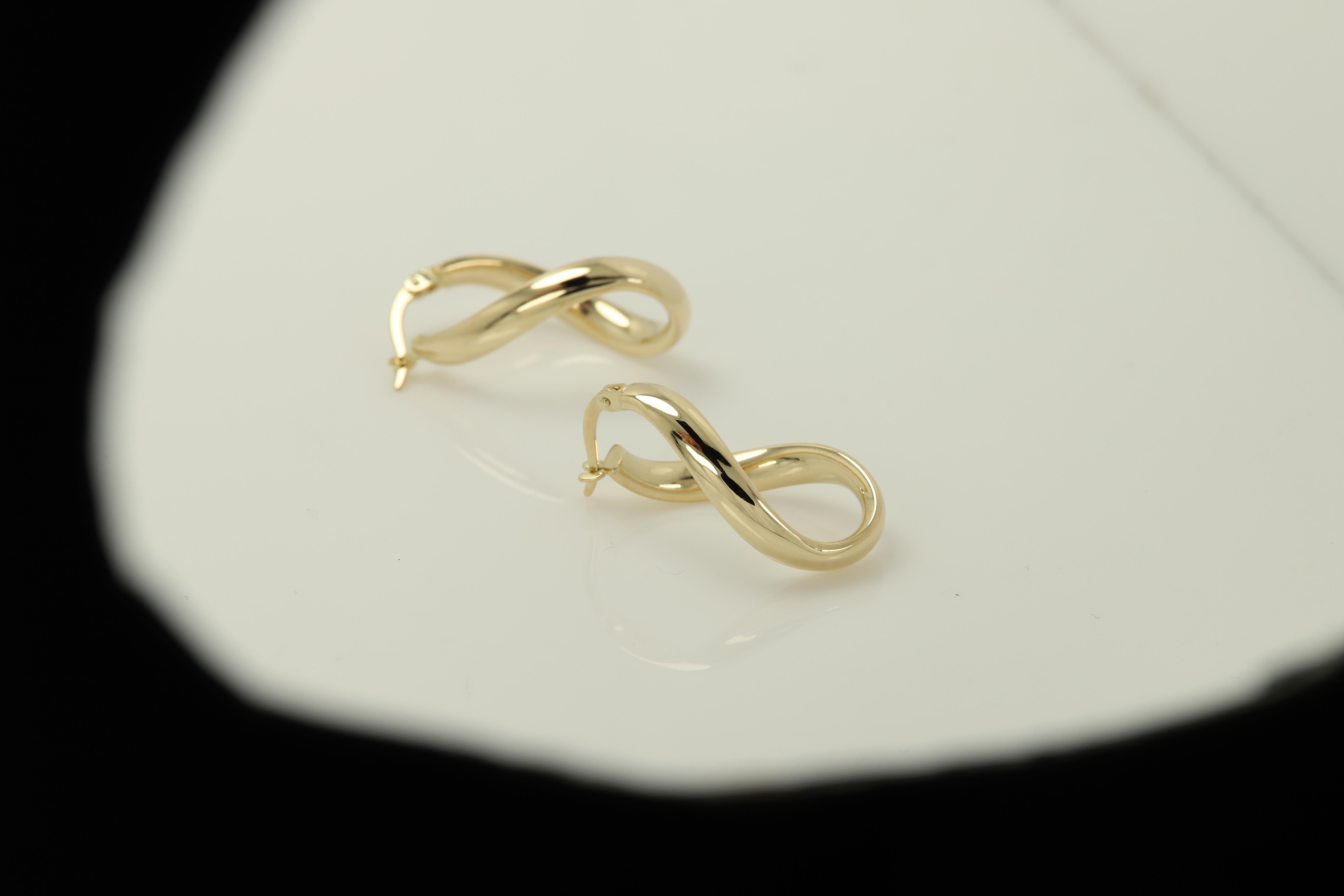 Women's Swirl Italian Hoops 14 Karat Solid Gold Earrings Gold Hoops Artistic Earrings For Sale