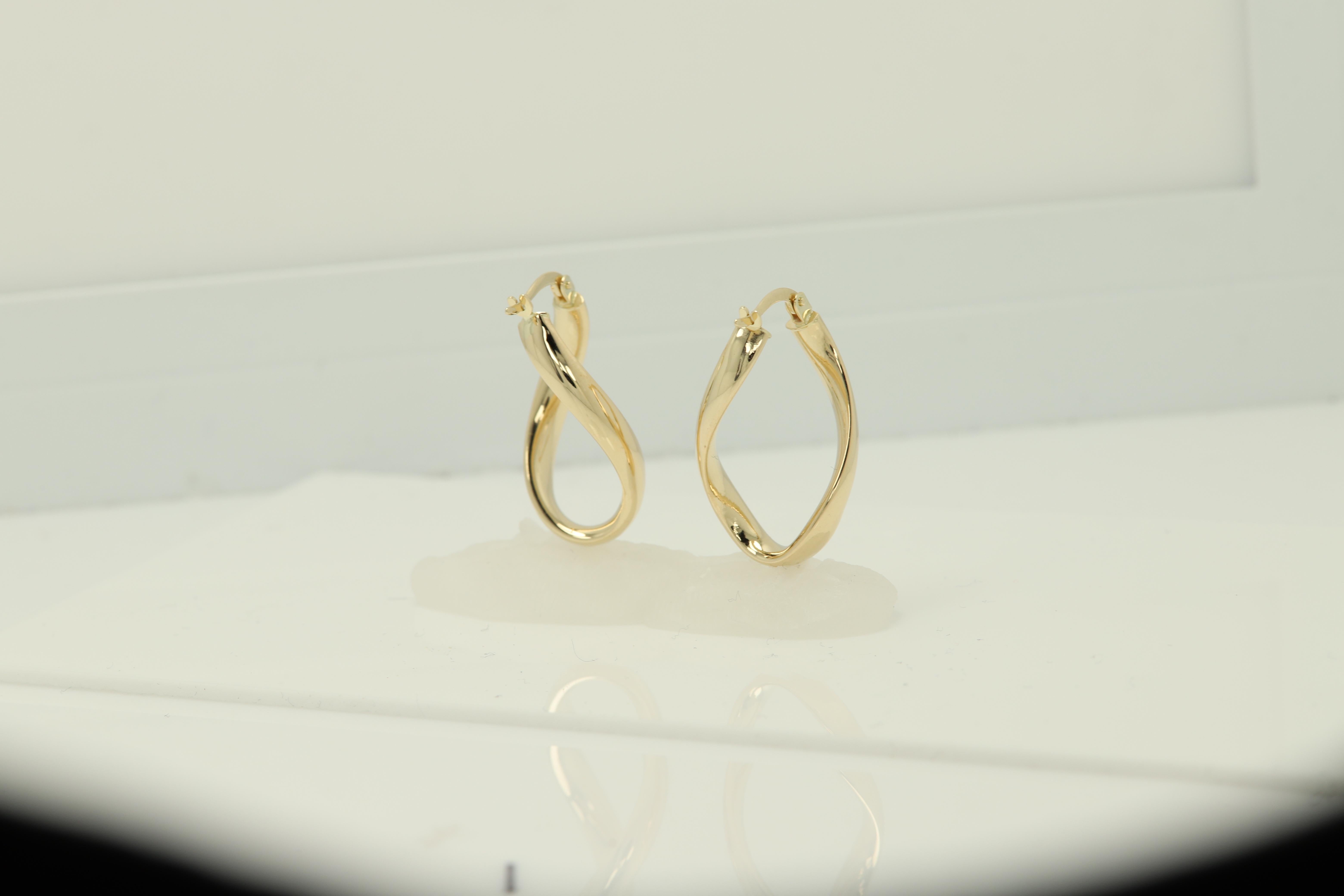 Swirl Italian Hoops 14 Karat Solid Gold Earrings Gold Hoops Artistic Earrings For Sale 1