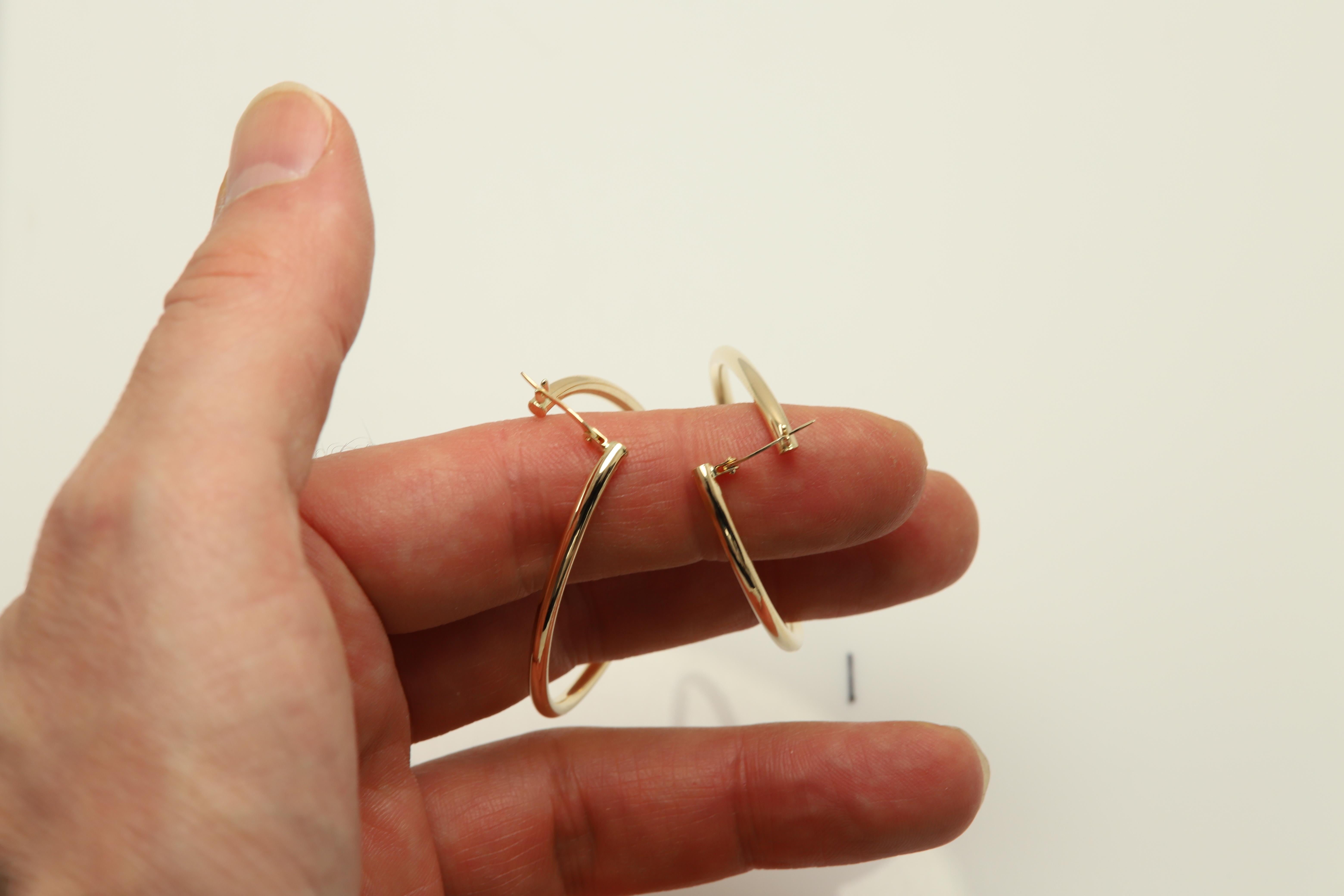 Swirl Italian Hoops 14 Karat Solid Gold Earrings Gold Hoops Artistic Earrings For Sale 3