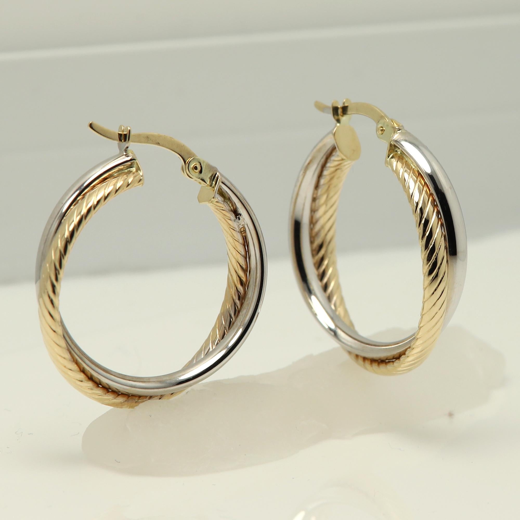Swirl Italian Hoops 14 Karat Solid Gold Earrings Gold Hoops Artistic Earrings For Sale 4