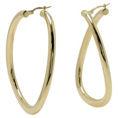 Swirl Italian Hoops 14 Karat Solid Gold Earrings Gold Hoops Artistic Earrings