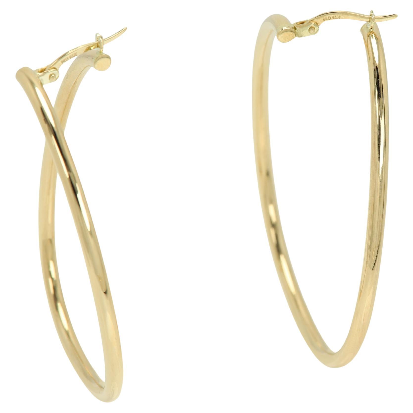 Swirl Italian Hoops 14 Karat Solid Gold Earrings Gold Hoops Artistic Earrings For Sale