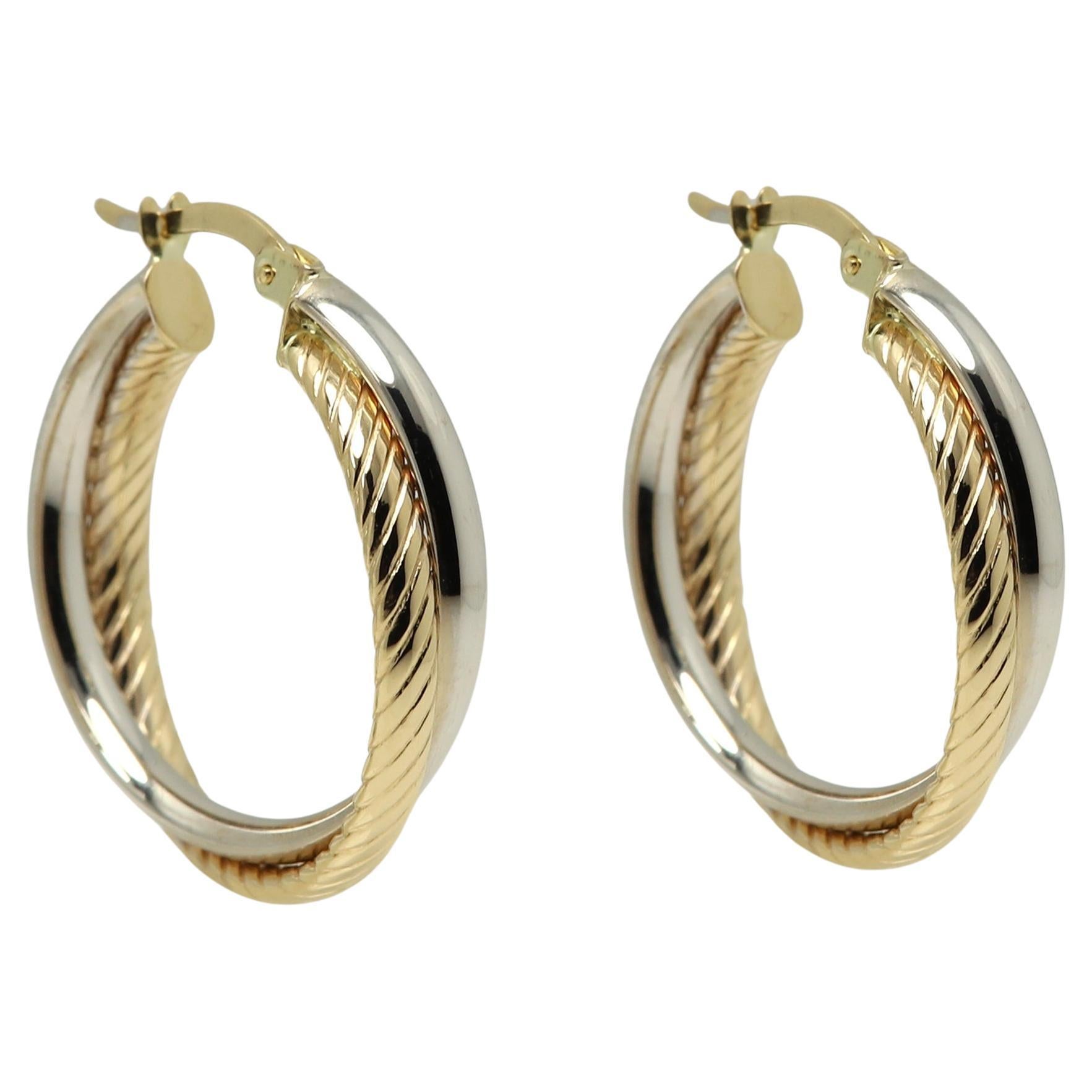 Swirl Italian Hoops 14 Karat Solid Gold Earrings Gold Hoops Artistic Earrings