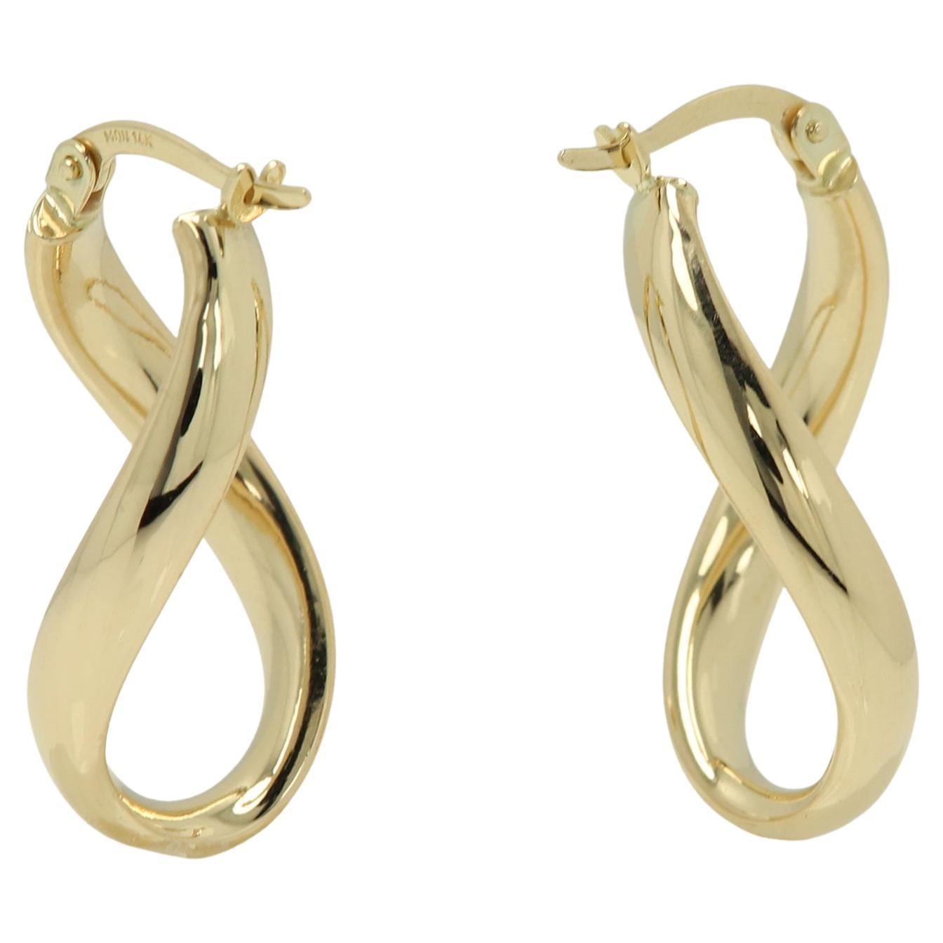 Swirl Italian Hoops 14 Karat Solid Gold Earrings Gold Hoops Artistic Earrings For Sale