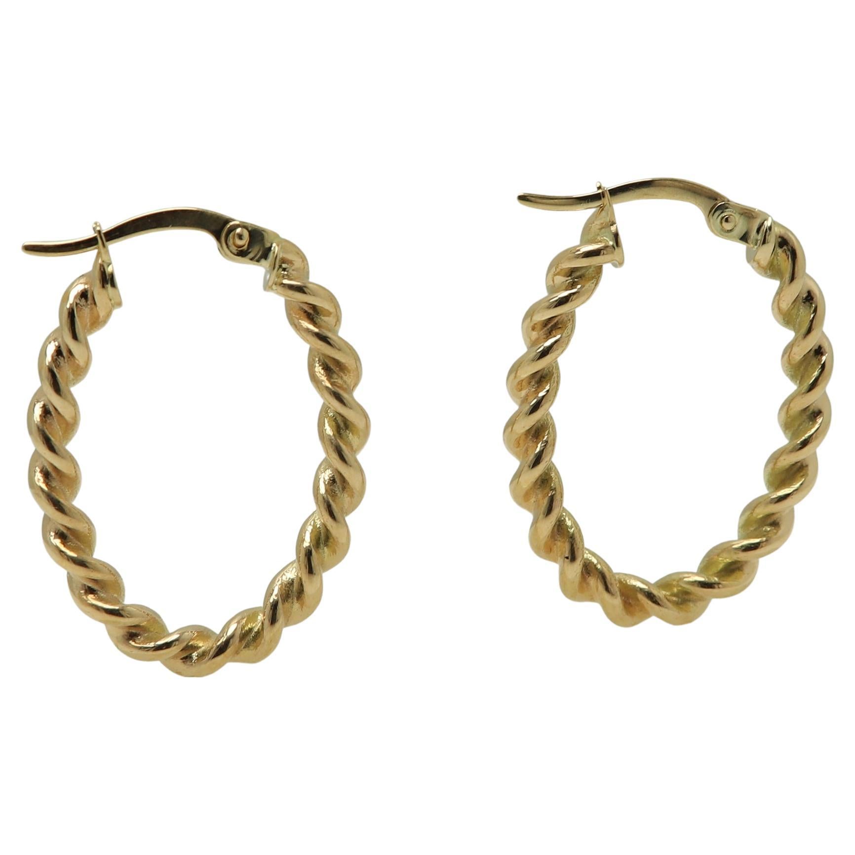 Swirl Italian Hoops 14 Karat Solid Gold Earrings Gold Hoops Artistic Earrings For Sale