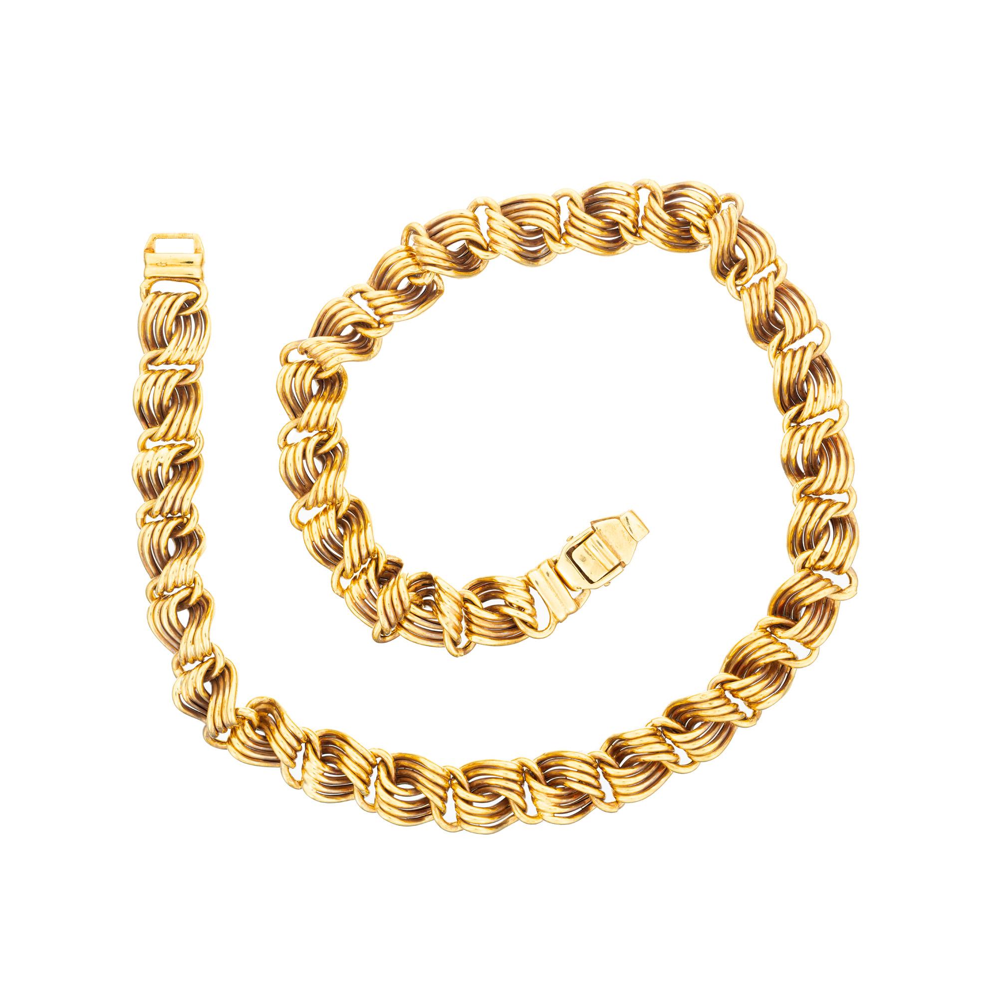 Modern Swirl Link Four Row 18k Yellow Gold Necklace