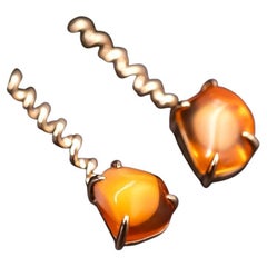 Mexikanisches Ei - Feueropal - Tropfenohrringe aus 18K Gelbgold