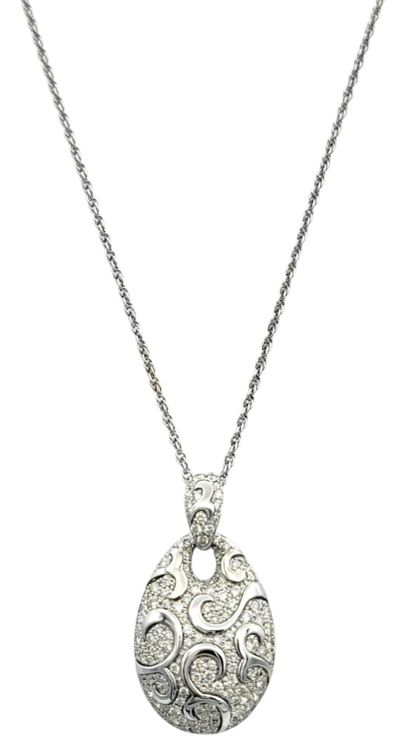 Wirbelmotiv-Pavé-Diamant-Tropfen-Anhänger-Halskette aus 14 Karat Weißgold (Zeitgenössisch) im Angebot