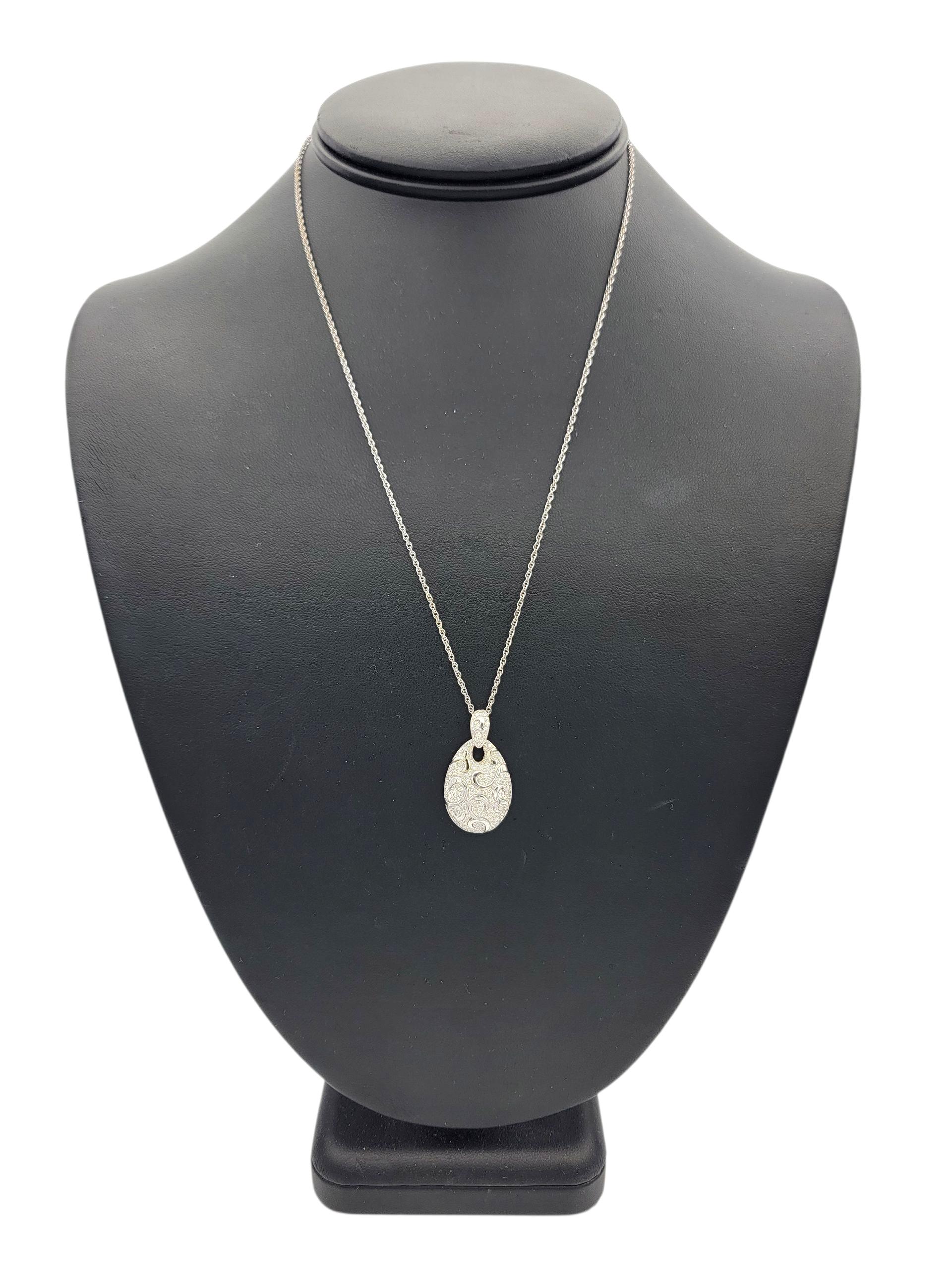 Wirbelmotiv-Pavé-Diamant-Tropfen-Anhänger-Halskette aus 14 Karat Weißgold im Angebot 2