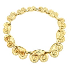 Vintage Hammered Necklace Swirl Motifs Links 18k Gold Circa 1970's