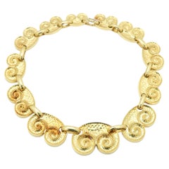 Vintage Hammered Necklace Swirl Motifs Links 18k Gold Circa 1970's